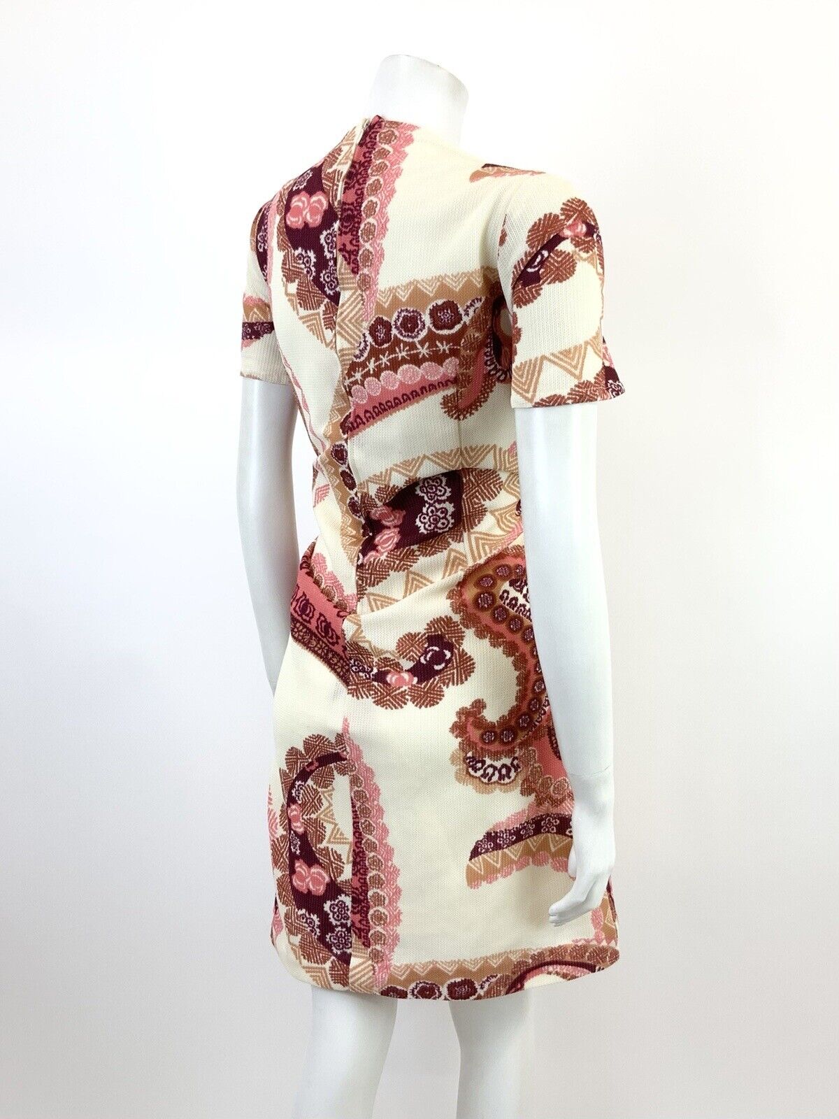 VINTAGE 60s 70s CREAM PINK PURPLE MANDALA HAWAIIAN FLORAL GEOMETRIC DRESS 14 16