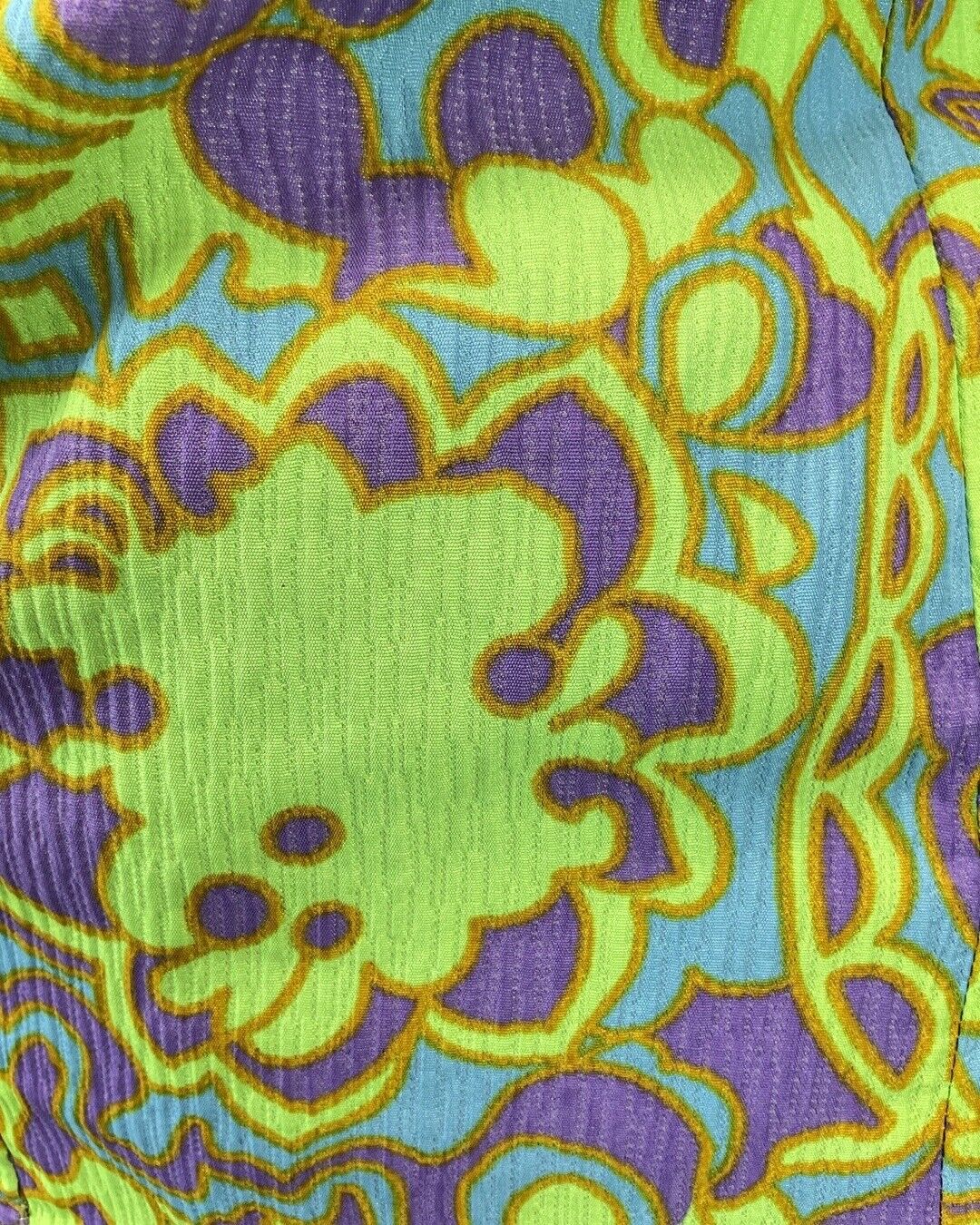 VINTAGE 60s 70s LIME GREEN PURPLE BLUE PSYCHEDELIC FLORAL MOD BLOUSE TOP 16 18