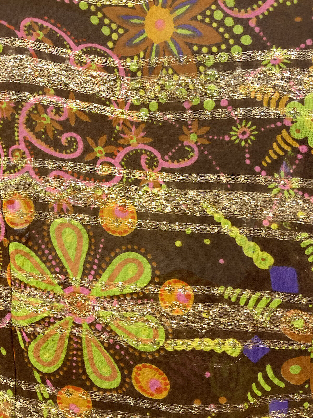 VTG 60s 70s BROWN PINK GREEN GOLD PSYCHEDELIC FLORAL STRIPED DAGGER SHIRT 14 16