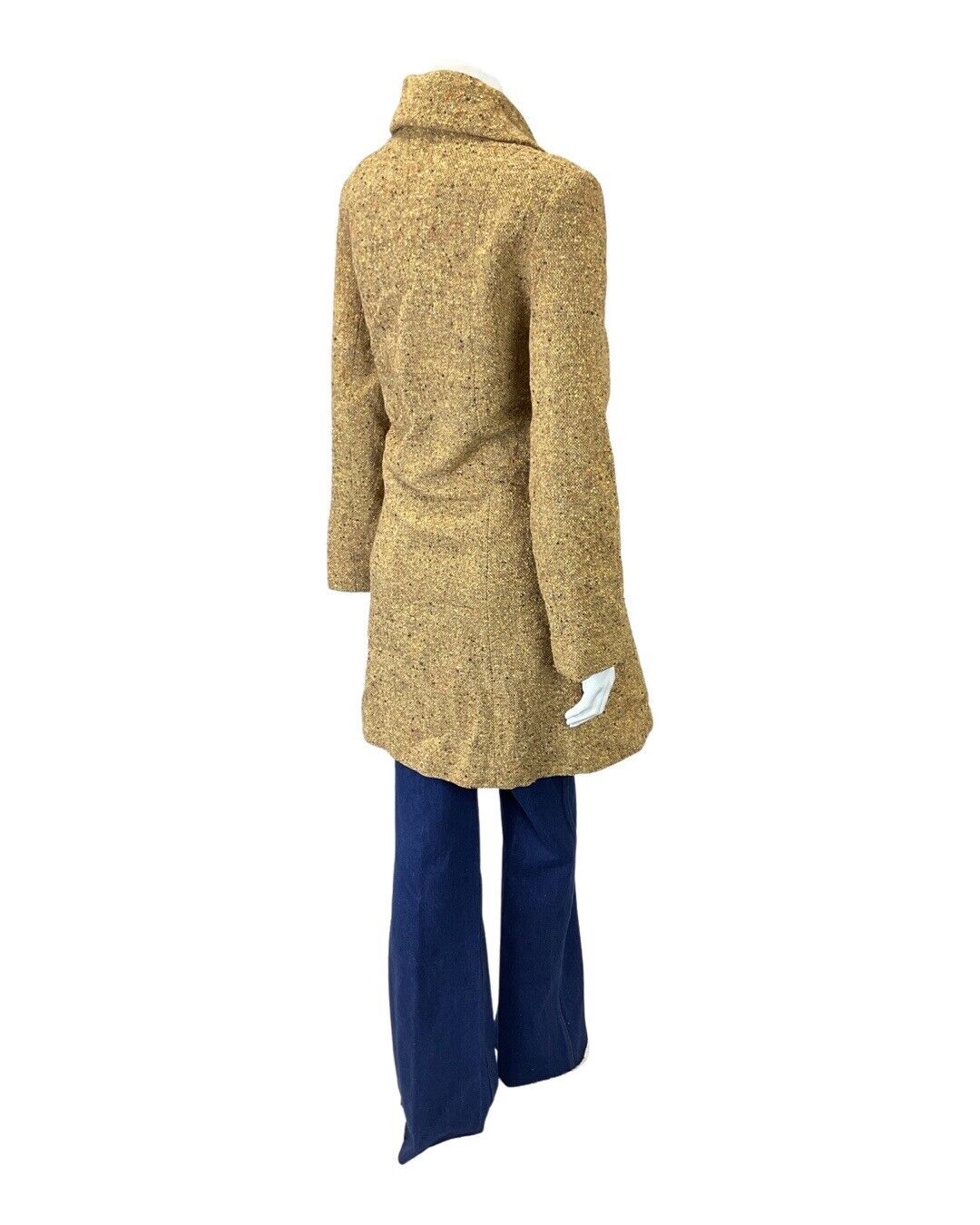 VINTAGE 60s 70s YELLOW BROWN BEIGE SPECKLED MOD MID-LENGTH WOOL COAT 12