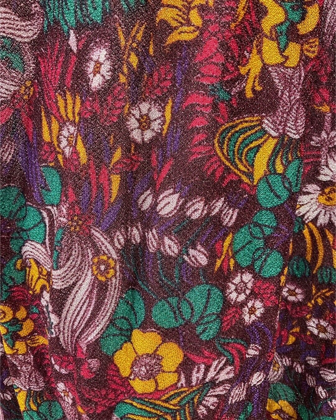 VINTAGE 70s 90s PURPLE GREEN YELLOW PSYCHEDELIC FLORAL LUREX SKATER DRESS 8