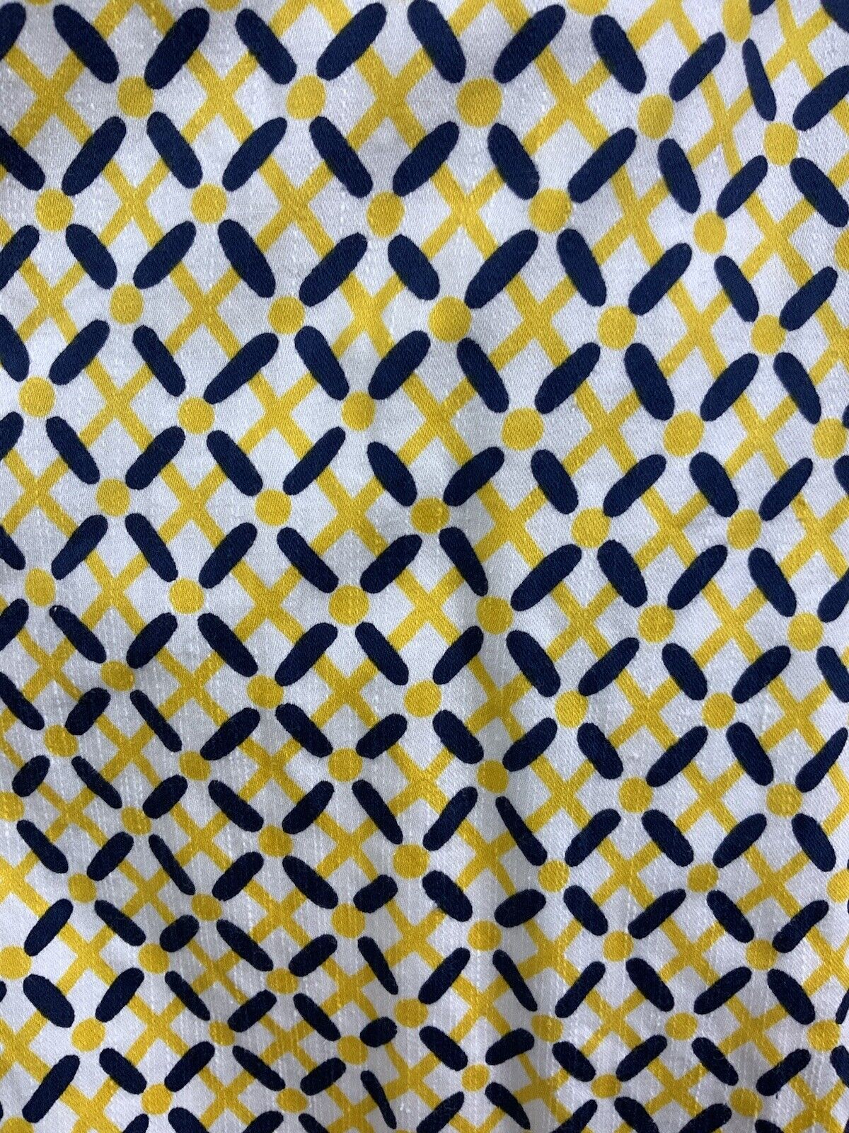 VINTAGE 60s 70s WHITE YELLOW NAVY BLUE CHECKED GEOMETRIC MOD DRESS 10