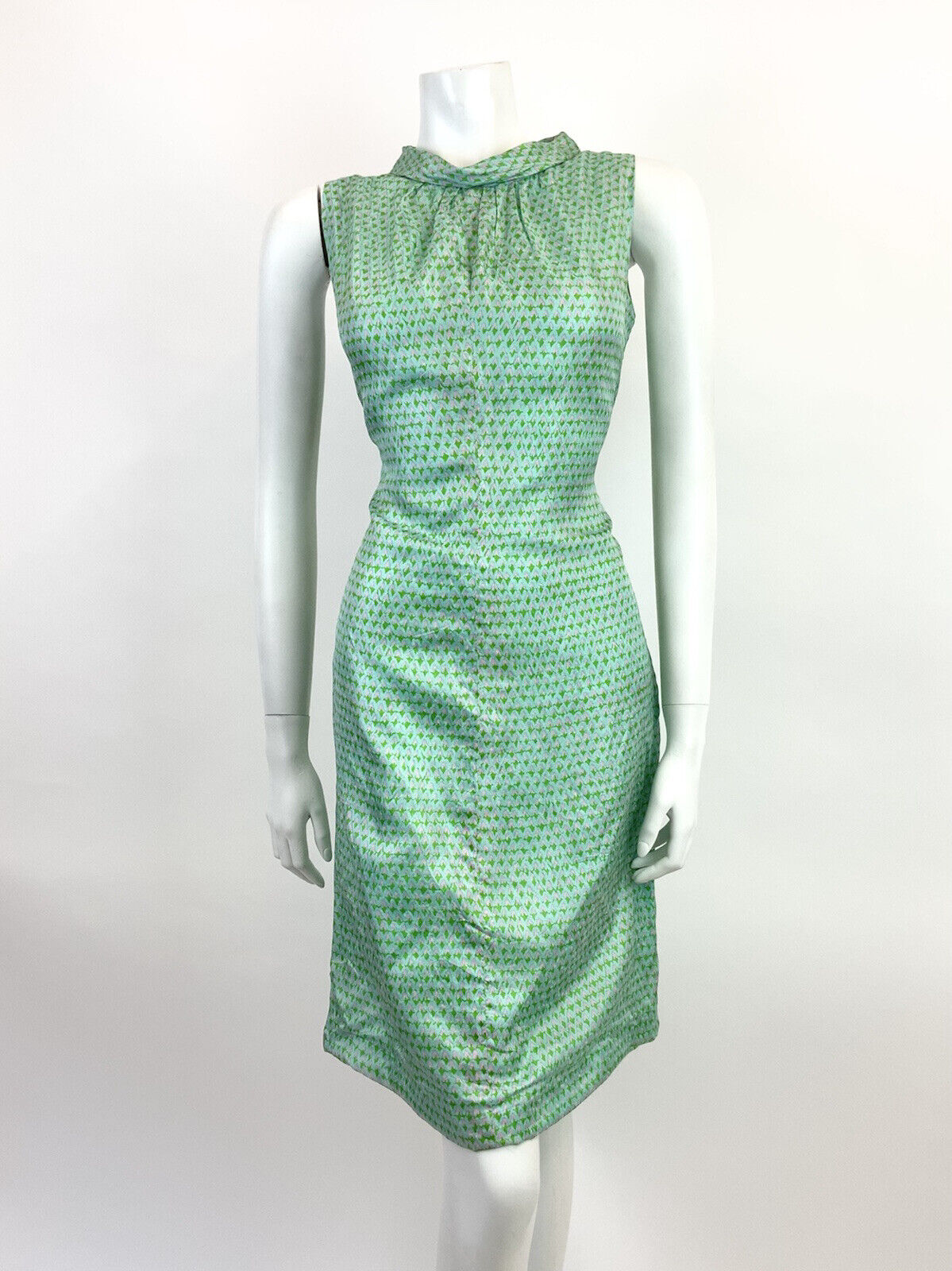 VINTAGE 60s 70s BLUE GREEN PINK GEOMETRIC SLEEVELESS MOD SHIFT DRESS 12