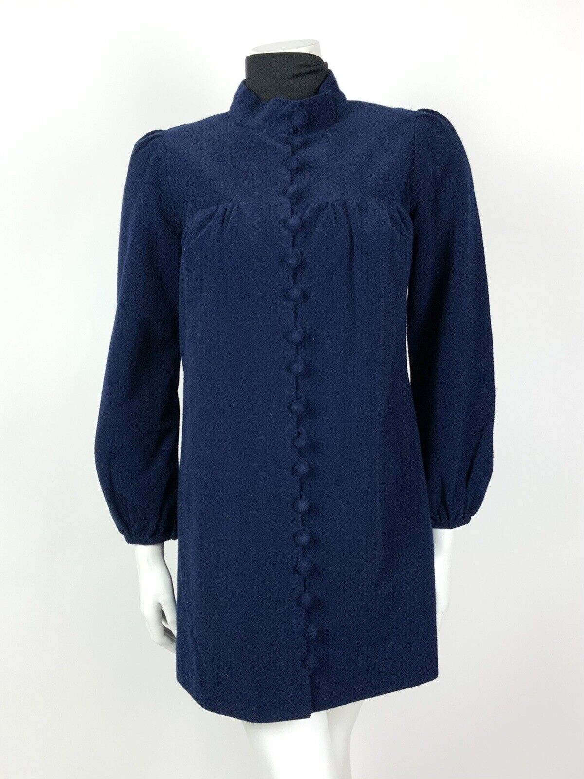 VINTAGE 60s NAVY BLUE MOD SWING WOOL SHORT TENT COAT 10 12