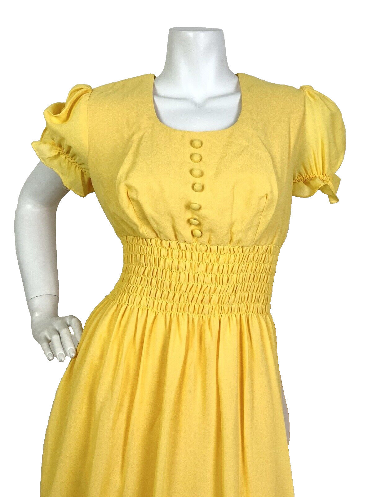 VINTAGE 60s 70s SUNSHINE YELLOW PUFF SLEEVE PRAIRIE BOHO MAXI DRESS 10 12
