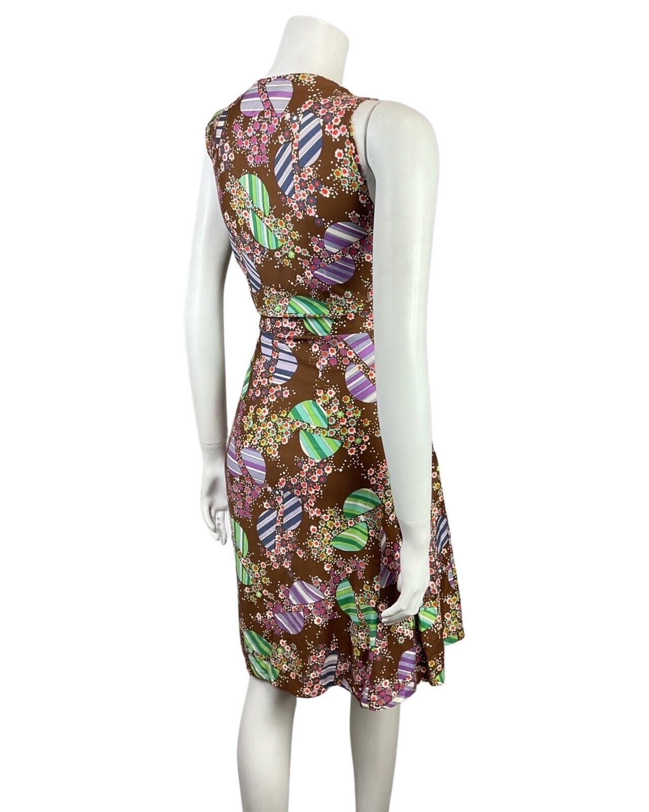 VINTAGE 60s 70s BROWN GREEN PURPLE PSYCHEDELIC DAISY DOTTY MOD DRESS 10 12