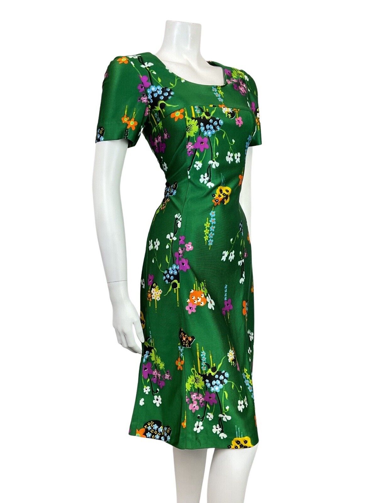 VINTAGE 60s 70s GREEN PURPLE BLACK FLORAL DAISY MOD DRESS 8 10
