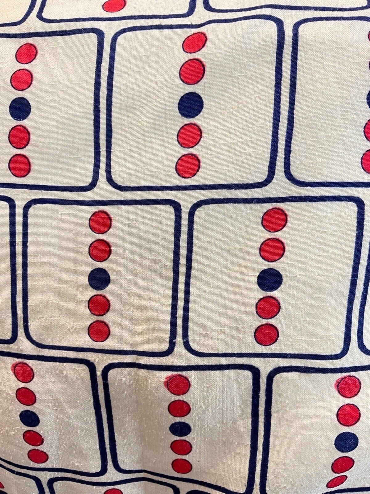 VINTAGE 60s 70s CREAM BLUE RED GEOMETRIC DOTTY DAGGER COLLAR MOD SHIRT DRESS 12