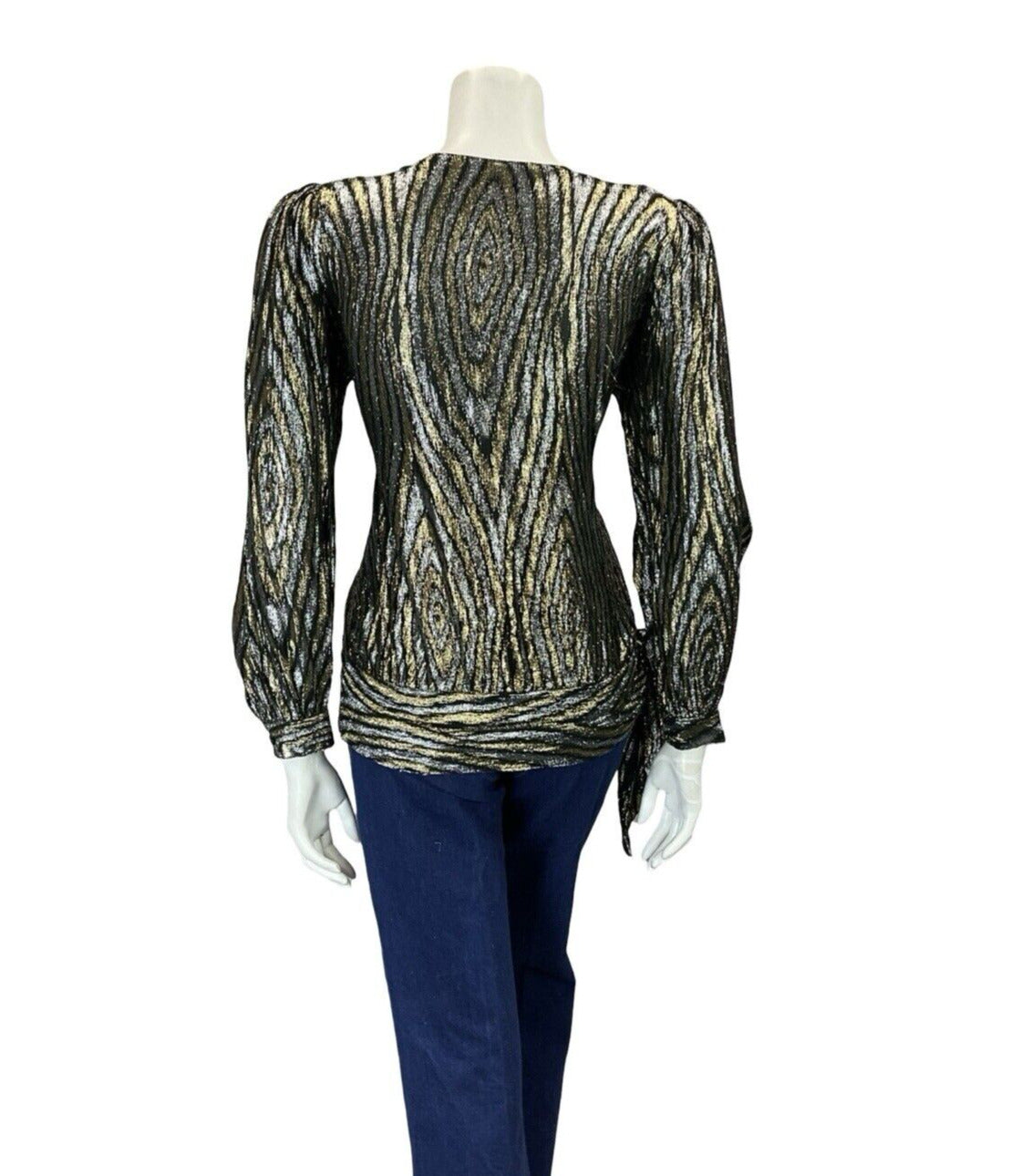 VTG 60S 70S GOLD SILVER BLACK PSYCHEDELIC DISCO DROPPED WAIST PARTY TOP 10