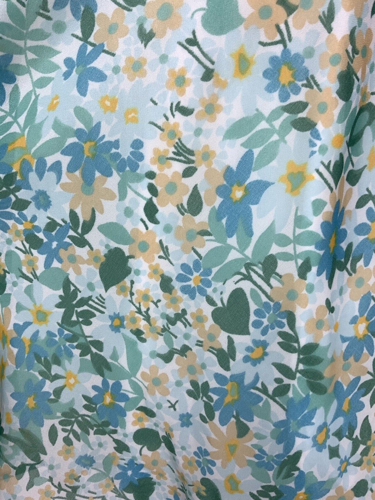 VINTAGE 60s 70s GREEN BLUE BEIGE FLORAL DITSY MOD SHEER SHIRT DRESS 10 12