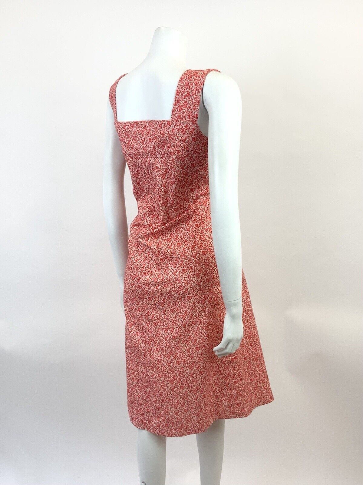 VTG 60s 70s RED WHITE FLORAL DITSY MOD BOHO PINAFORE SLEEVELESS SHIFT DRESS 8