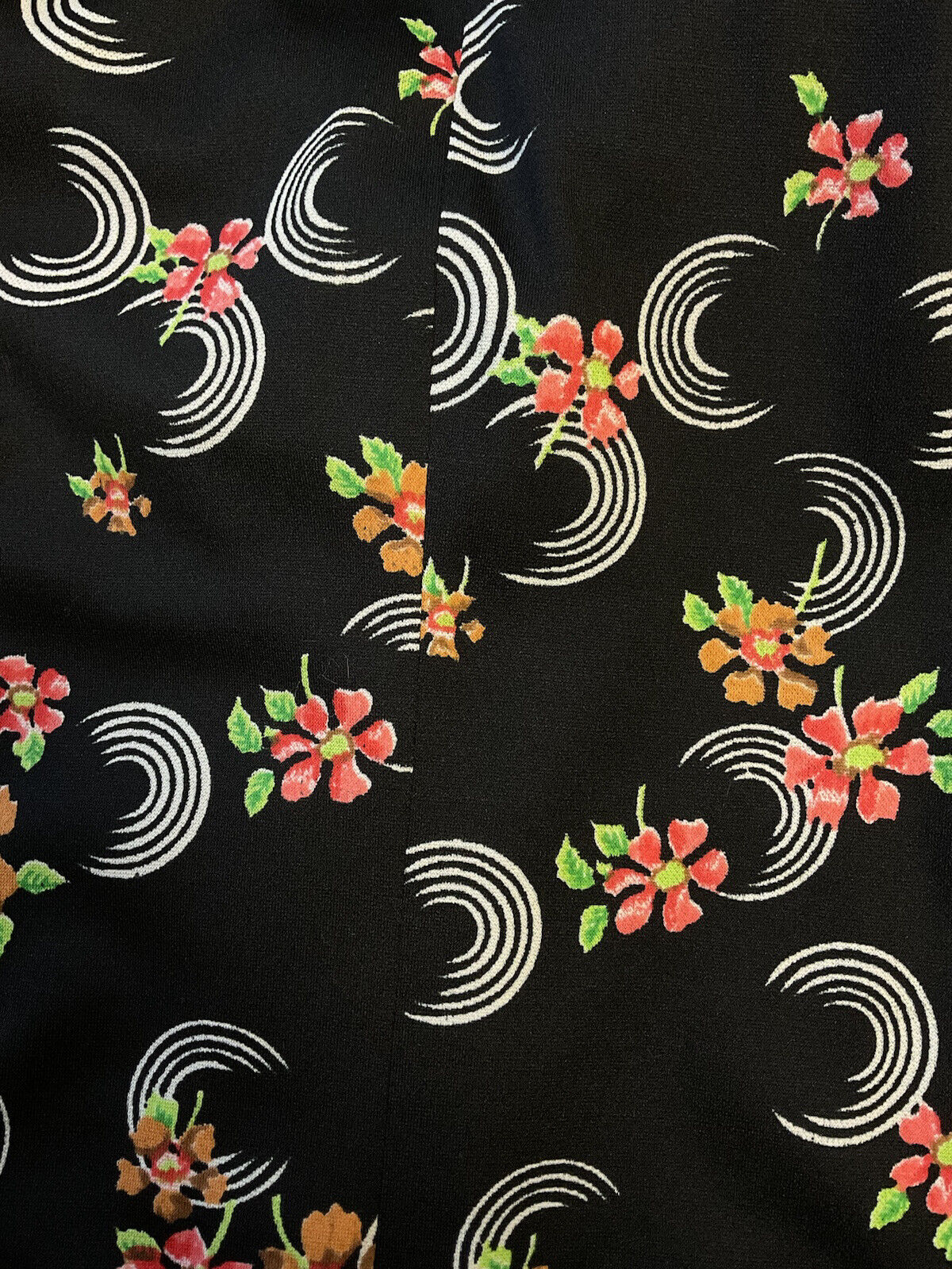 VINTAGE 60s 70s BLACK WHITE RED FLORAL CIRCULAR MOD SHIRT 12 14