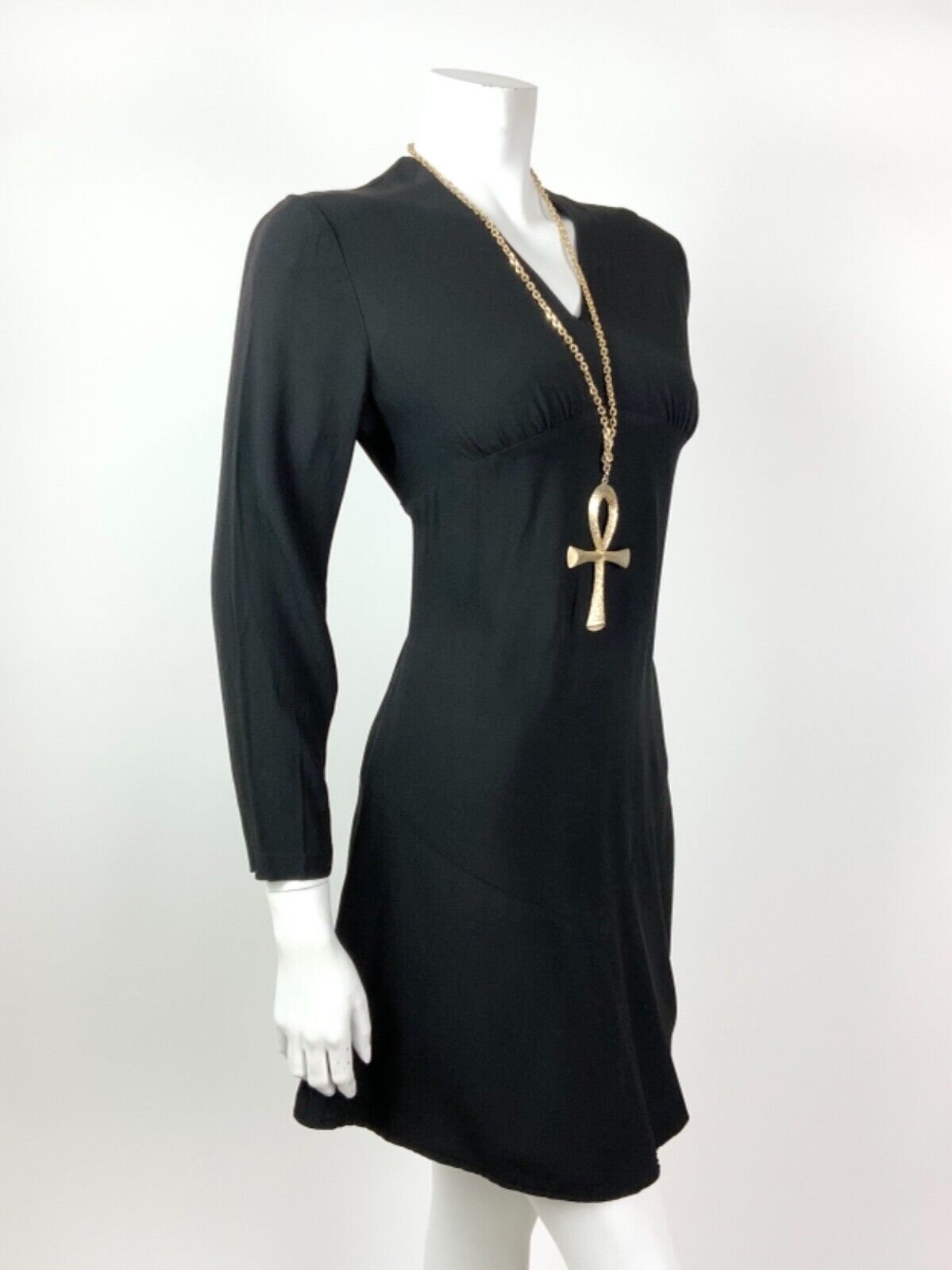 VINTAGE 60s 70s JET BLACK EMPIRE LINE MOD SWING DRESS 10 12