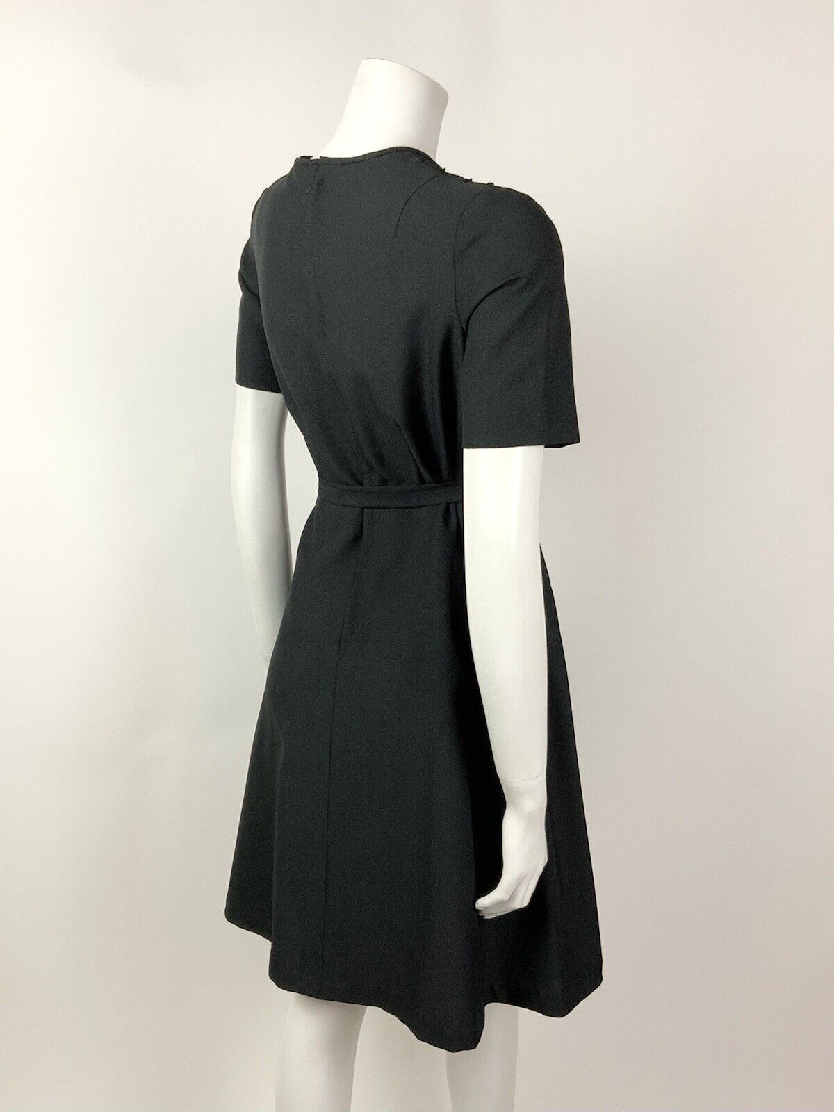 VINTAGE 60s 70s BLACK GRID CHECKED BELTED MOD SWING DRESS 10