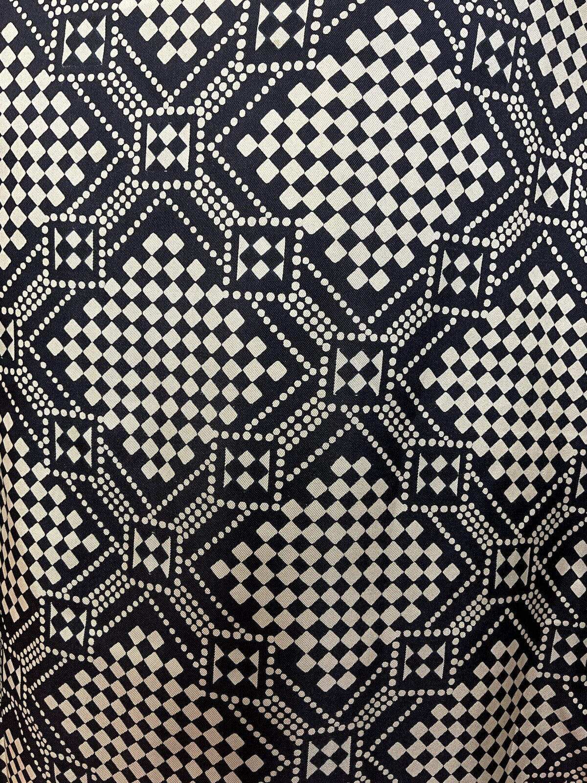 VINTAGE 60s 70s CREAM BLACK GEOMETRIC CHECKERBOARD MOD DAGGER SHIRT DRESS 8 10