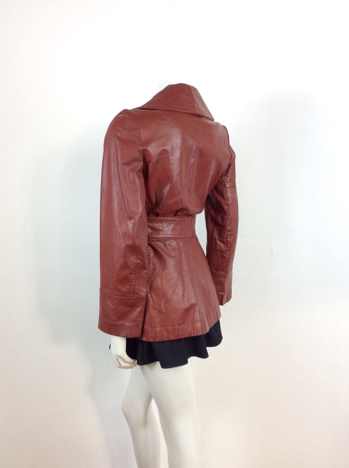 CLASSIC TRUE VINTAGE 60s 70s BROWN BURGUNDY WINE LEATHER WRAP JACKET 8 10 12