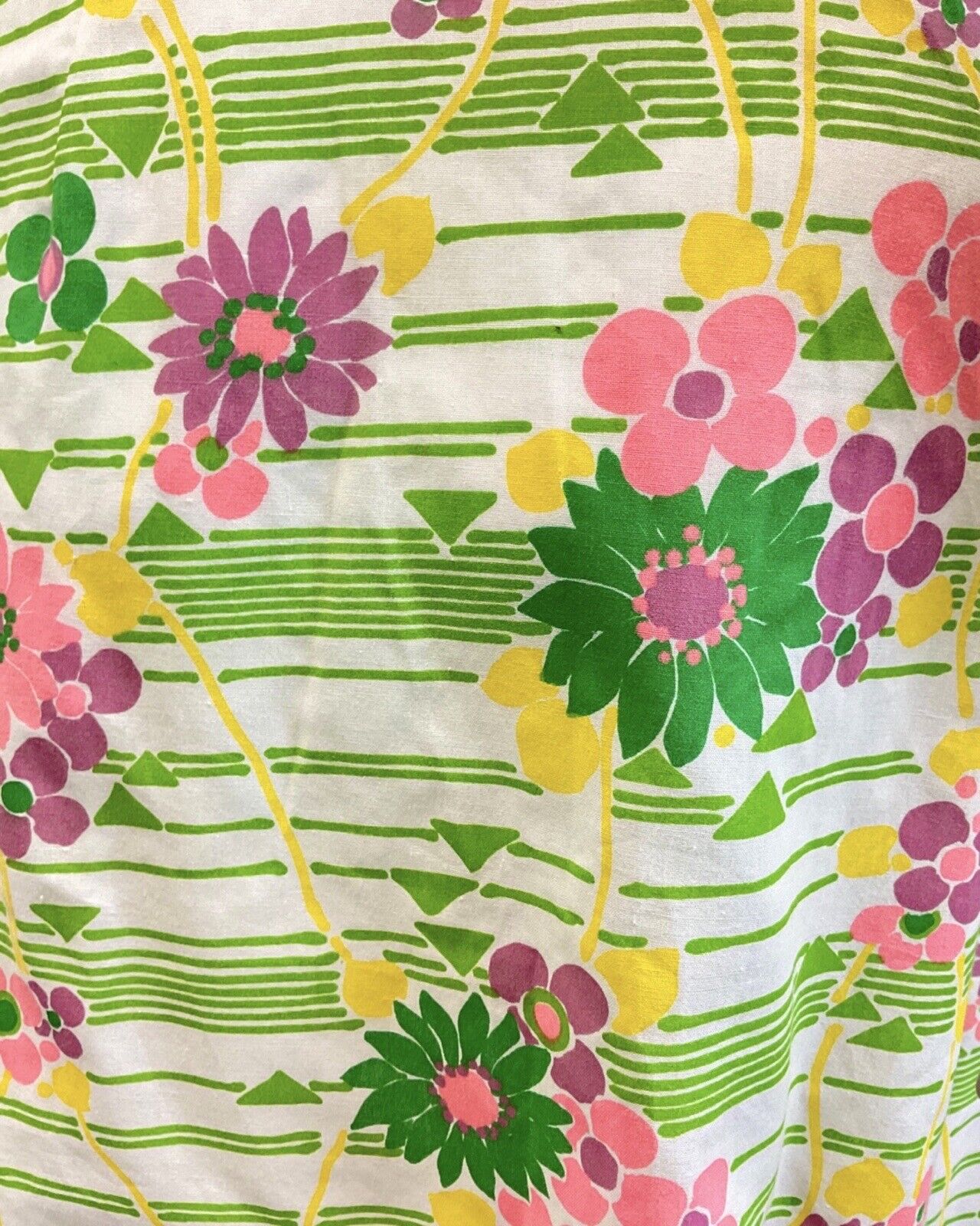 VINTAGE 60s 70s GREEN WHITE PINK STRIPED FLORAL MOD TWO-PIECE SHIRT SKIRT 10