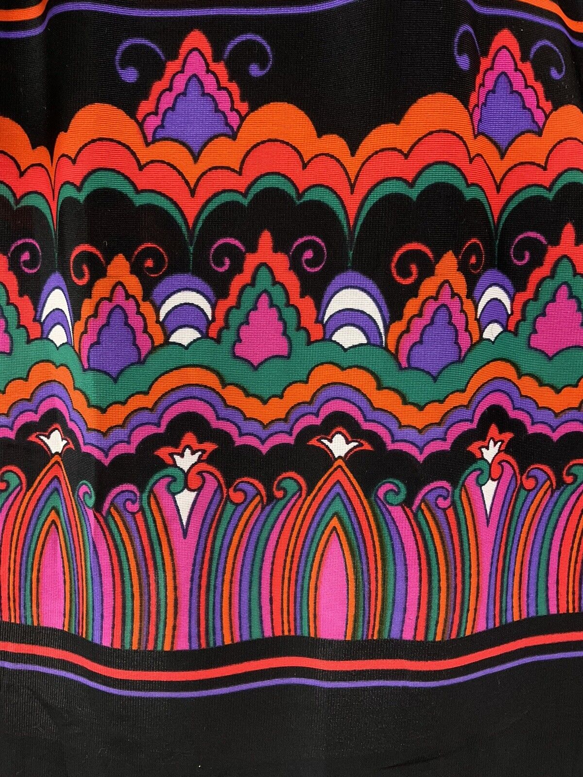 VINTAGE 60s 70s BLACK PINK GREEN ORANGE PSYCHEDELIC STRIPED BOHO MIDI DRESS 8