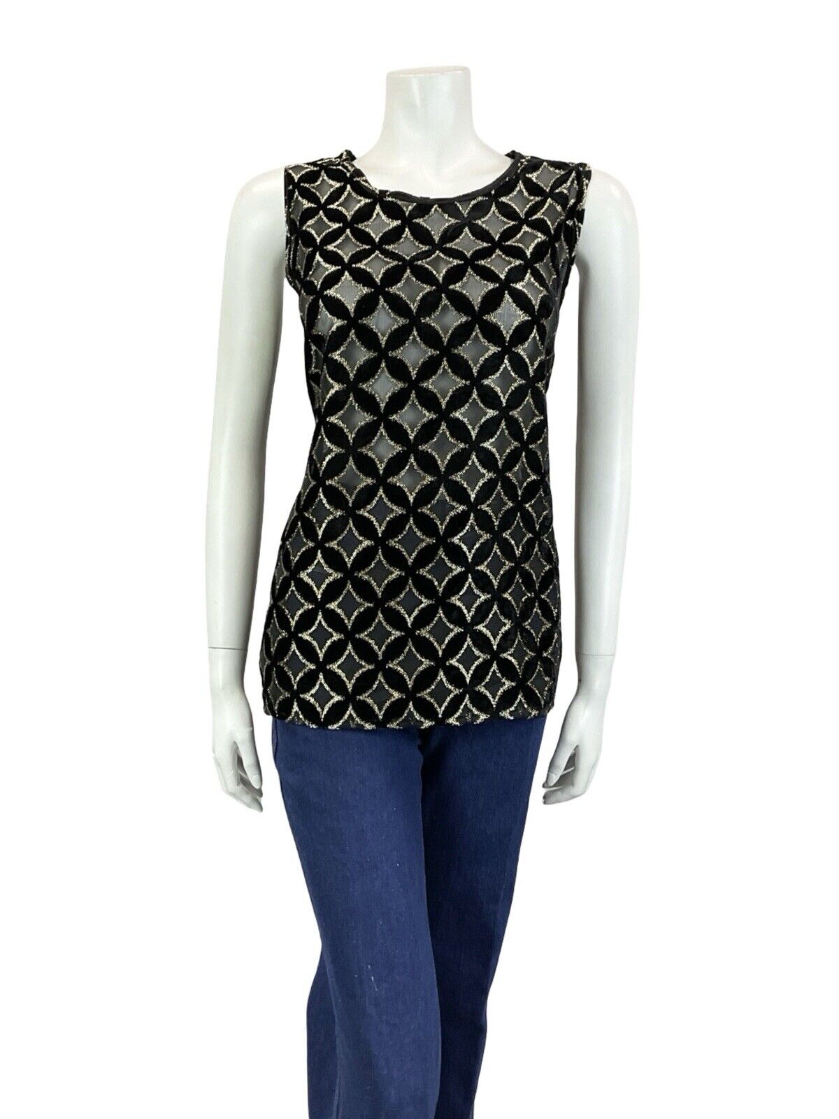VTG 60S 70S BLACK GOLD ART DECO TILED BURNOUT VELVET PARTY TANK TOP 14