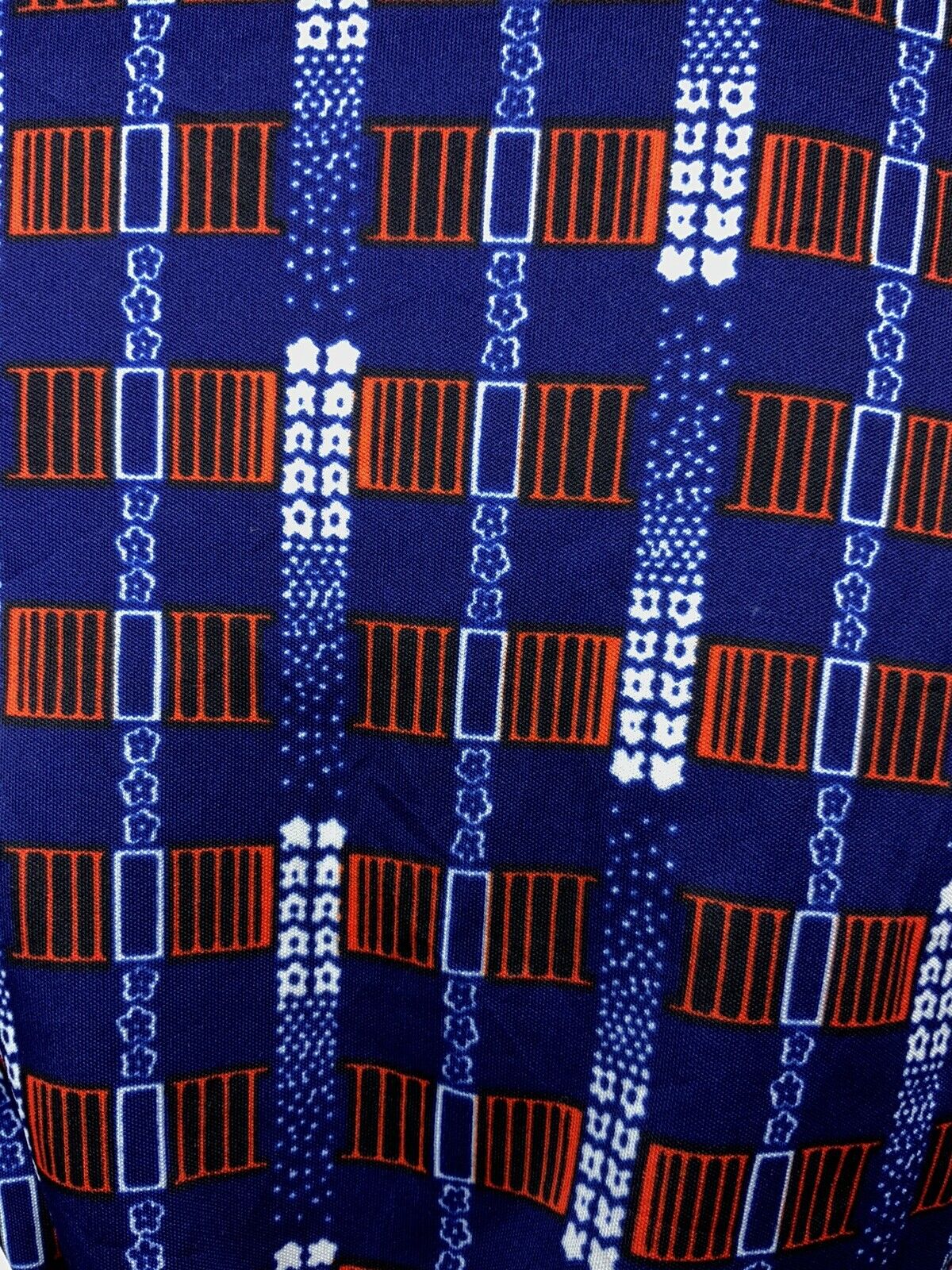 VINTAGE 60s 70s DARK BLUE RED WHITE GEOMETRIC STRIPE FLORAL DAGGER SHIRT 10 12