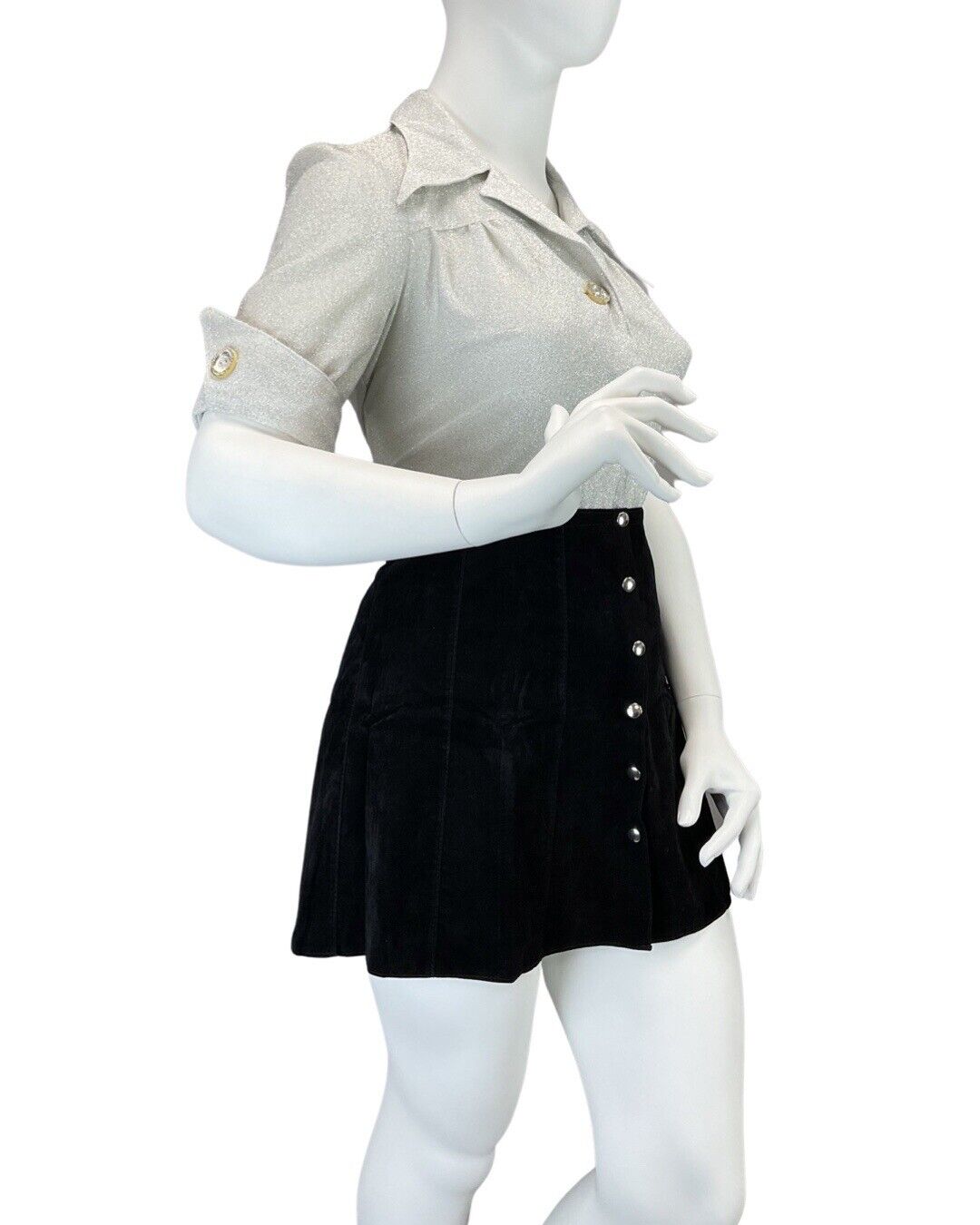 VINTAGE 60s 70s SILVER GLITTER MOD DISCO STUDIO 54 DAGGER COLLAR SHIRT 16 18