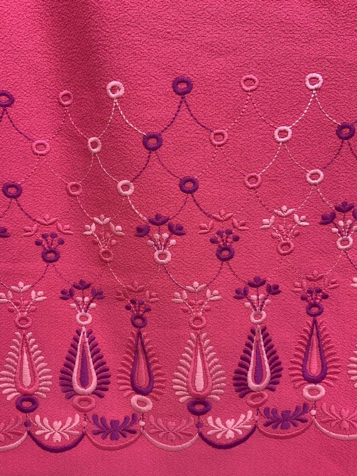 VTG 60s 70s BARBIE PINK PURPLE EMBROIDERED PAISLEY FLORAL SCALES MAXI DRESS 12
