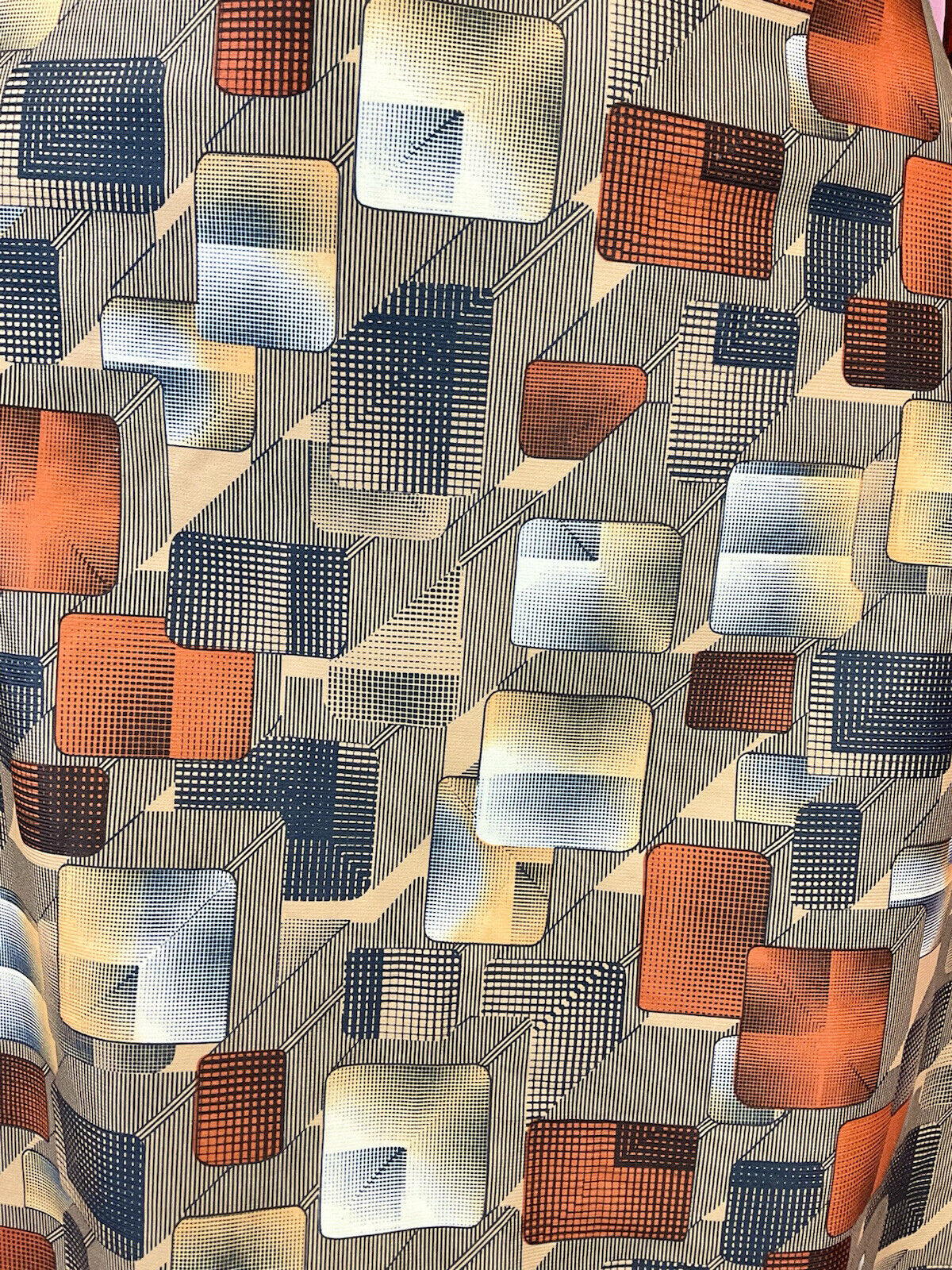 VINTAGE 60s 70s YELLOW BLACK ORANGE GEOMETRIC GRID CHECKED DRESS 10 12