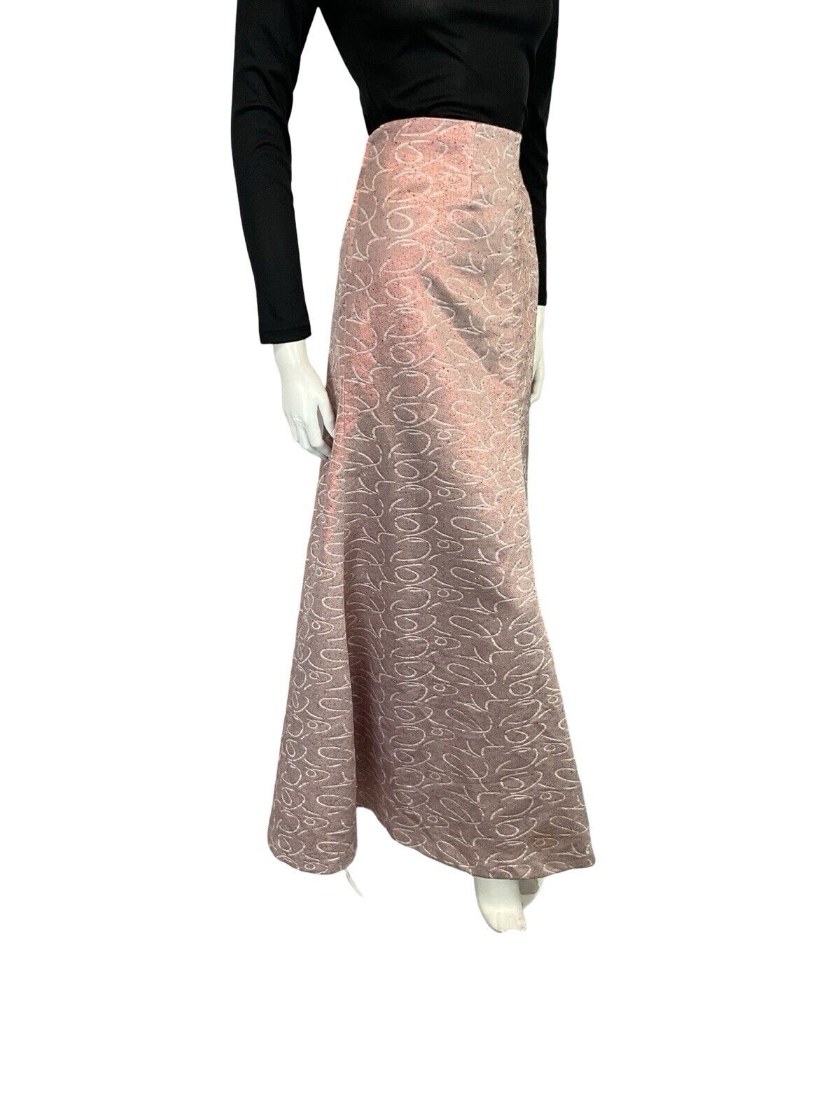 VTG 60S 70S FISHTAIL PINK GEOMETRIC SWIRLY LINE SHIMMERY MAXI SKIRT 18 20