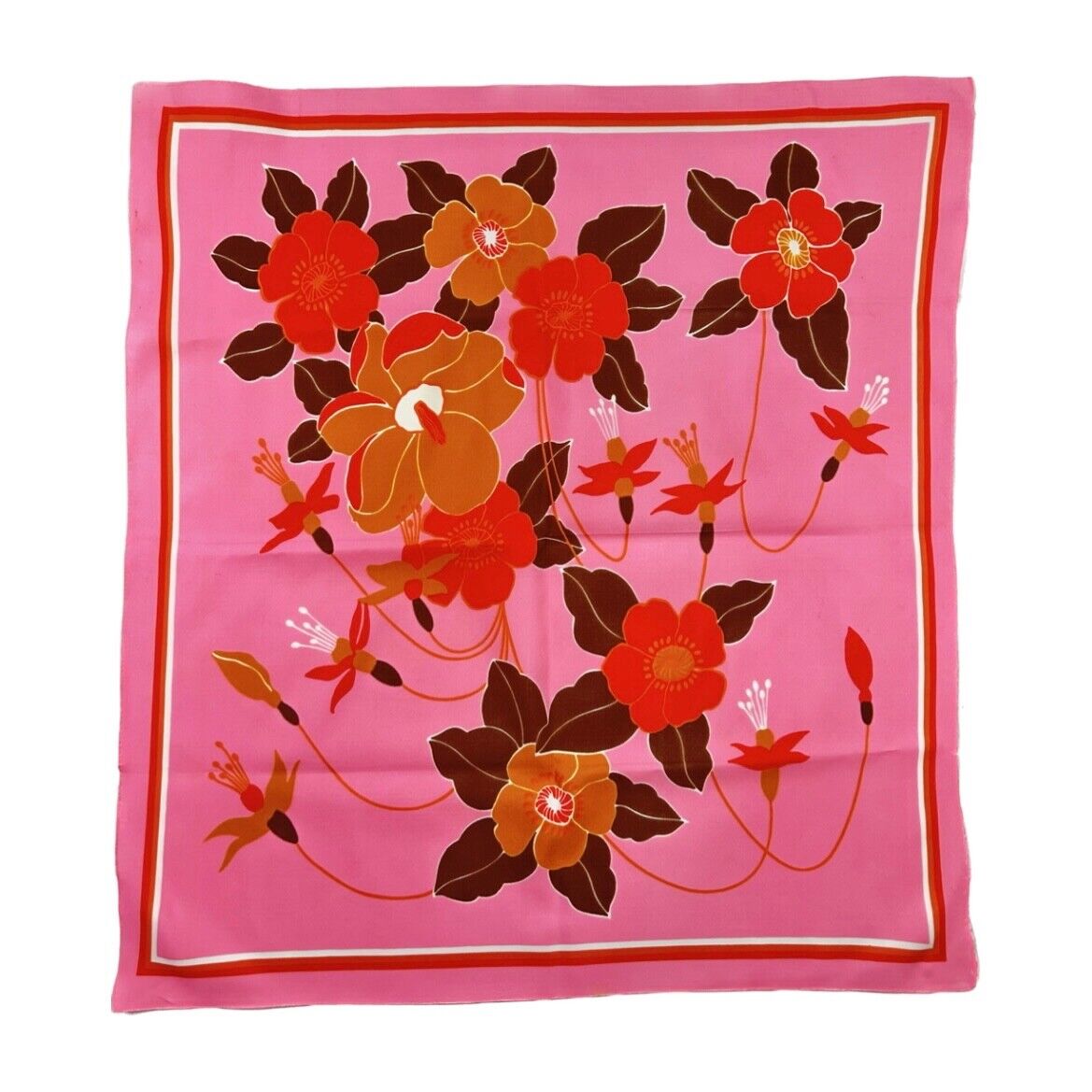 VINTAGE 60s 70s PINK, ORANGE,BROWN, RED, FLORAL, FLOWER POWER, PSYCHEDELIC SCARF