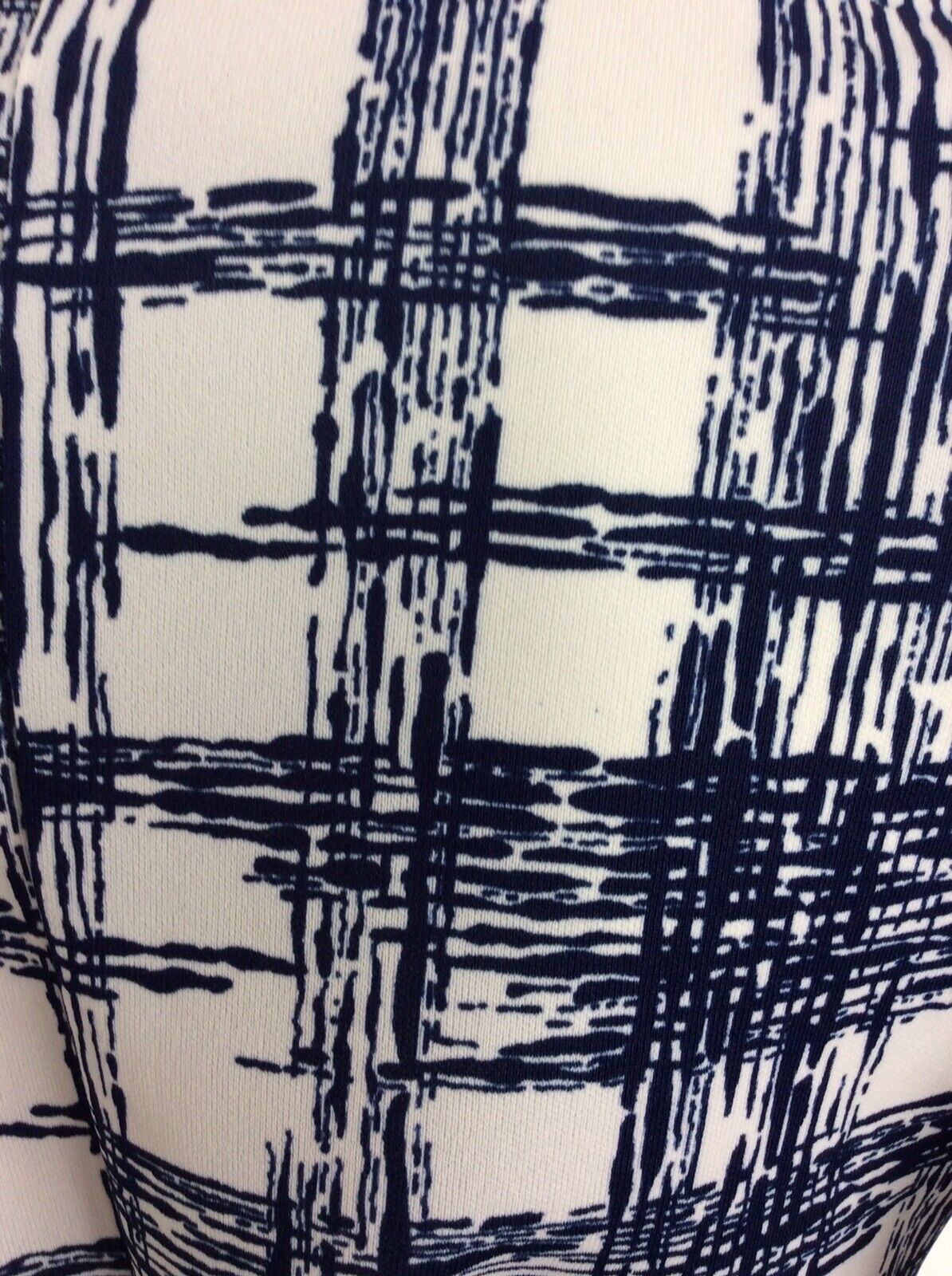 VINTAGE 60s 70s GEOMETRIC LINE PRINT TEA SHIRT DRESS WHITE BLUE 14 16