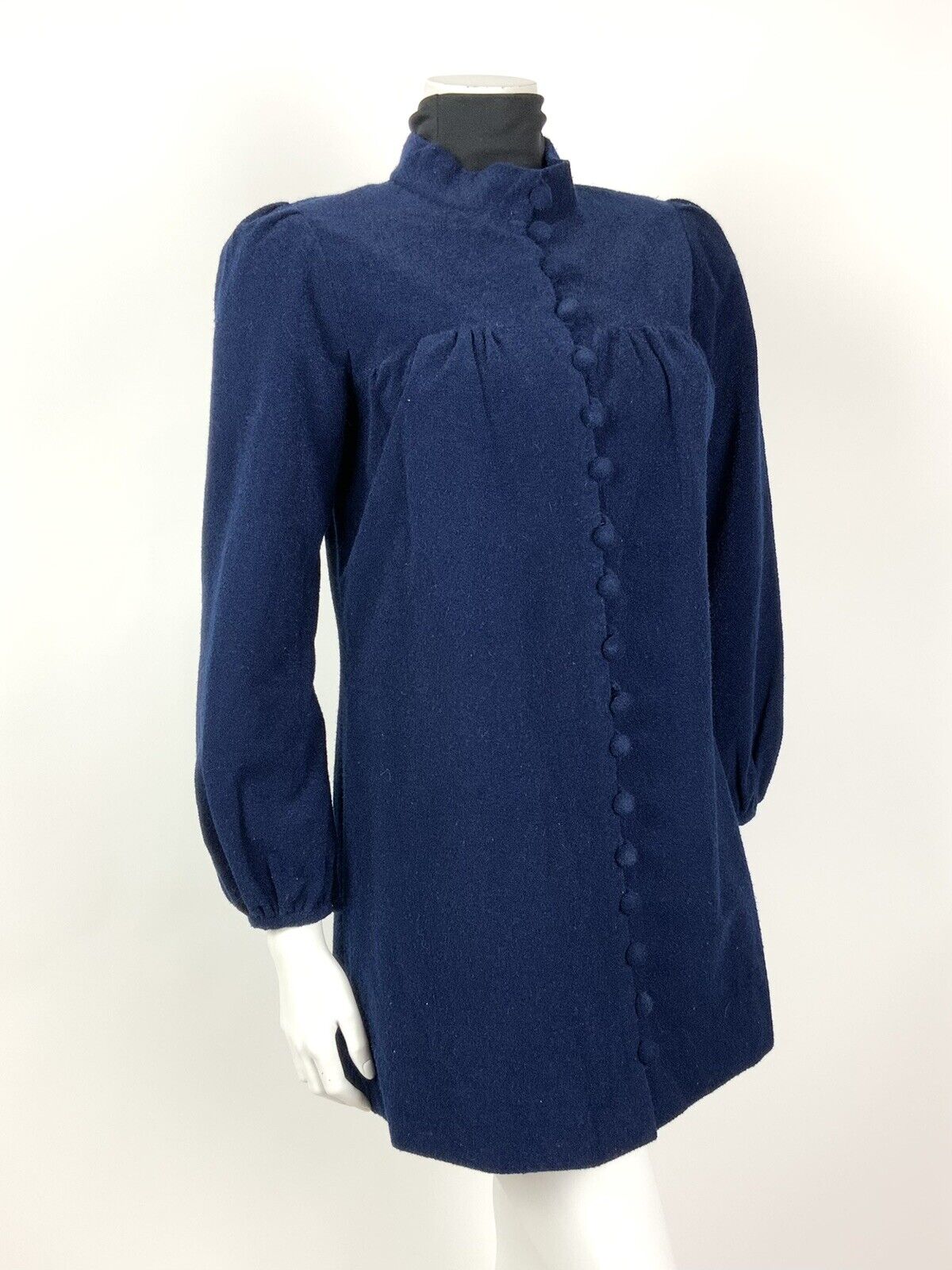 VINTAGE 60s NAVY BLUE MOD SWING WOOL SHORT TENT COAT 10 12