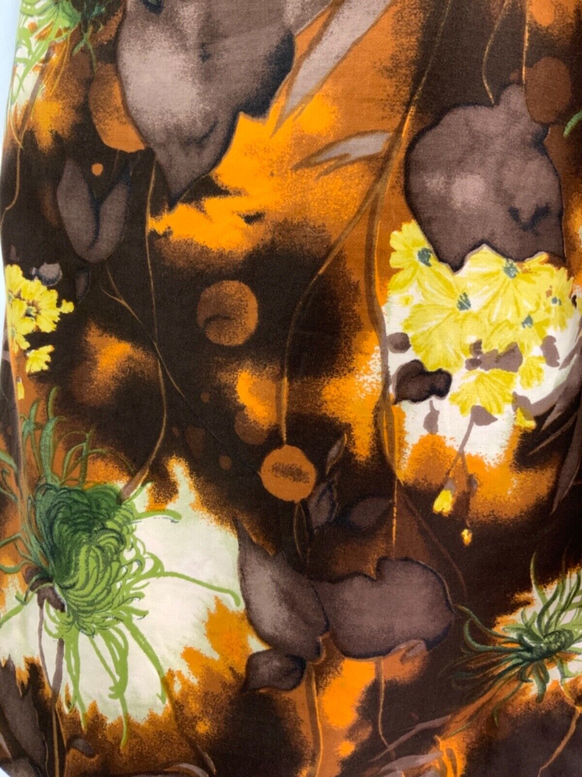 VINTAGE 60s 70s BROWN ORANGE YELLOW GREEN FLORAL PSYCHEDELIC SLEEVELESS DRESS 8