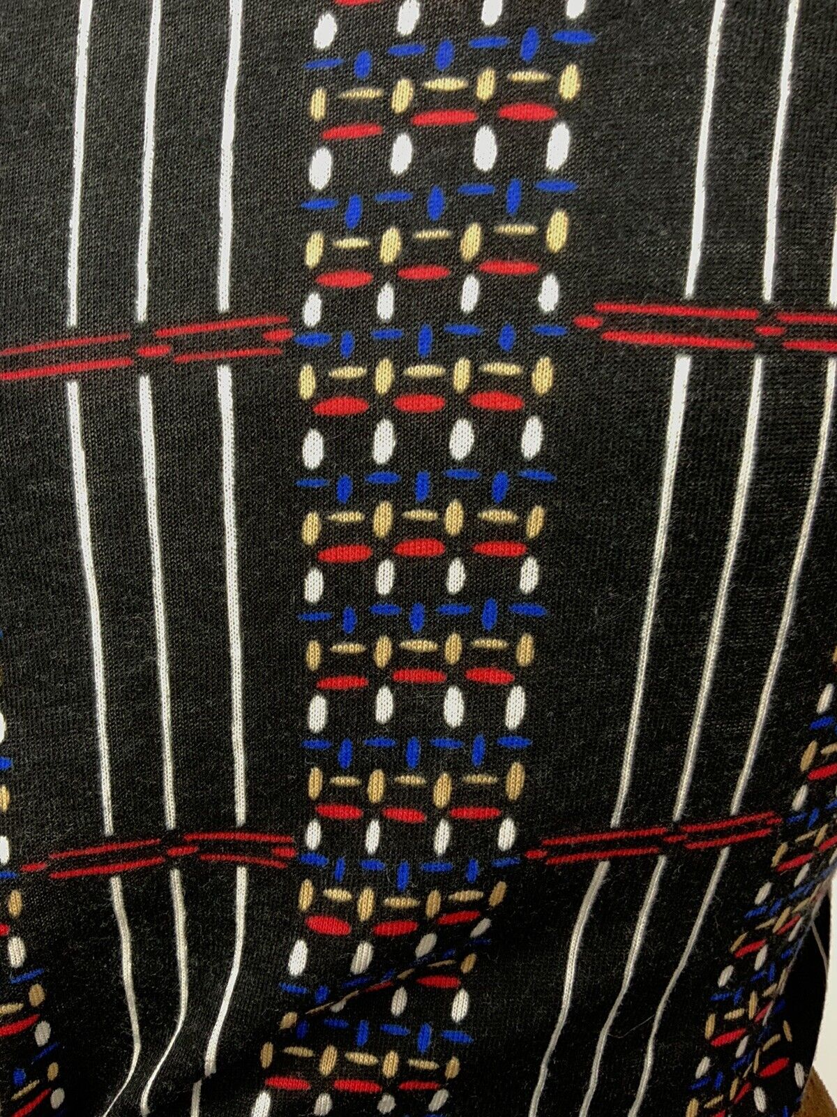 VINTAGE 60s 70s BLACK WHITE RED BLUE STRIPED GEOMETRIC DAGGER COLLAR SHIRT 8