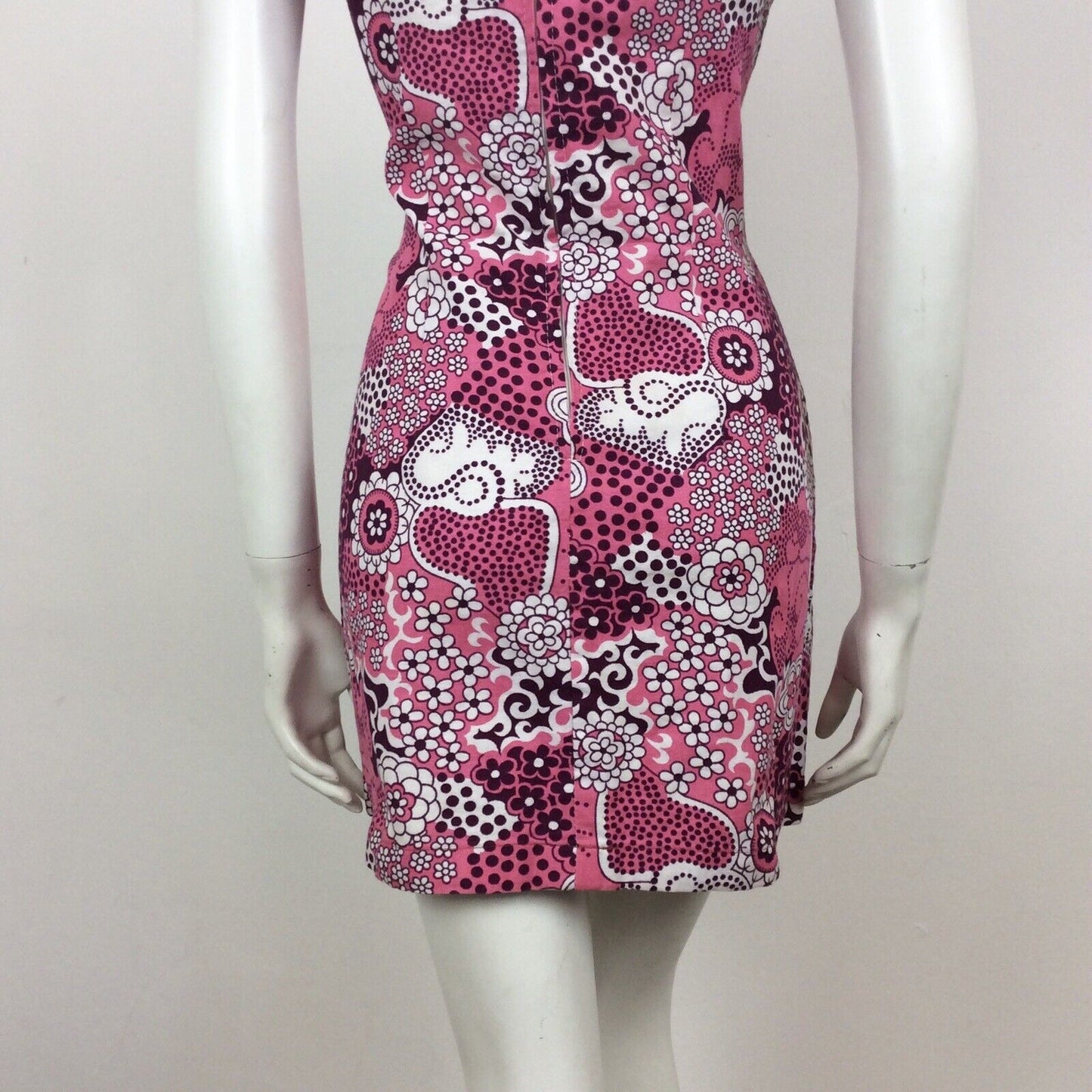 VINTAGE 60S COTTON PINK PURPLE PSYCHEDELIC FLORAL MINI DRESS 8 10