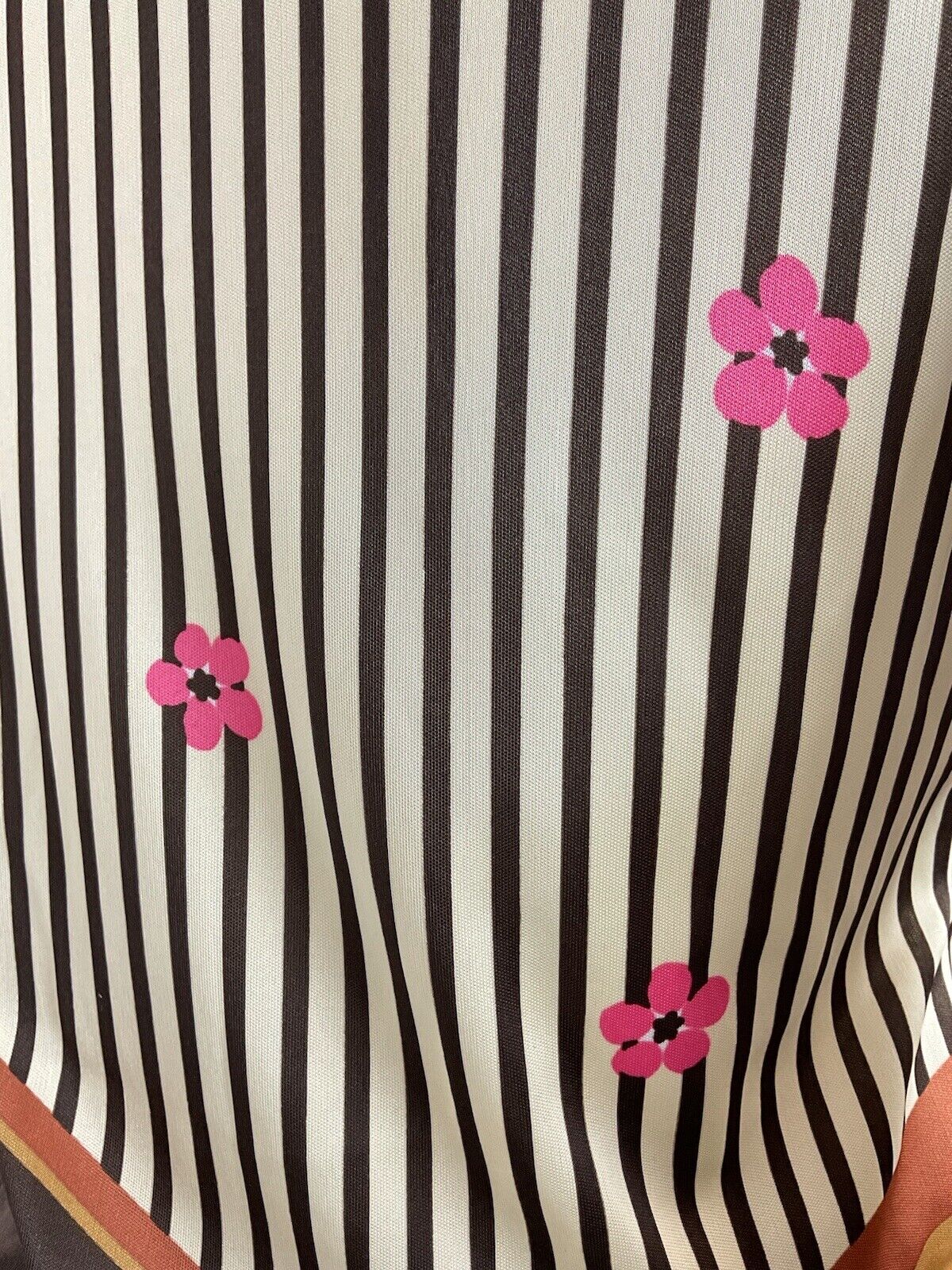 VINTAGE 60s 70s CREAM BROWN PINK STRIPED FLORAL WAVY MOD BOHO DAGGER SHIRT 8 10