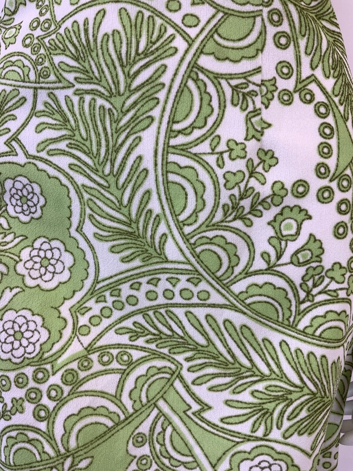 VINTAGE 60s 70s LIME GREEN WHITE PSYCHEDELIC FLORAL LEAFY MOD DRESS 12 14