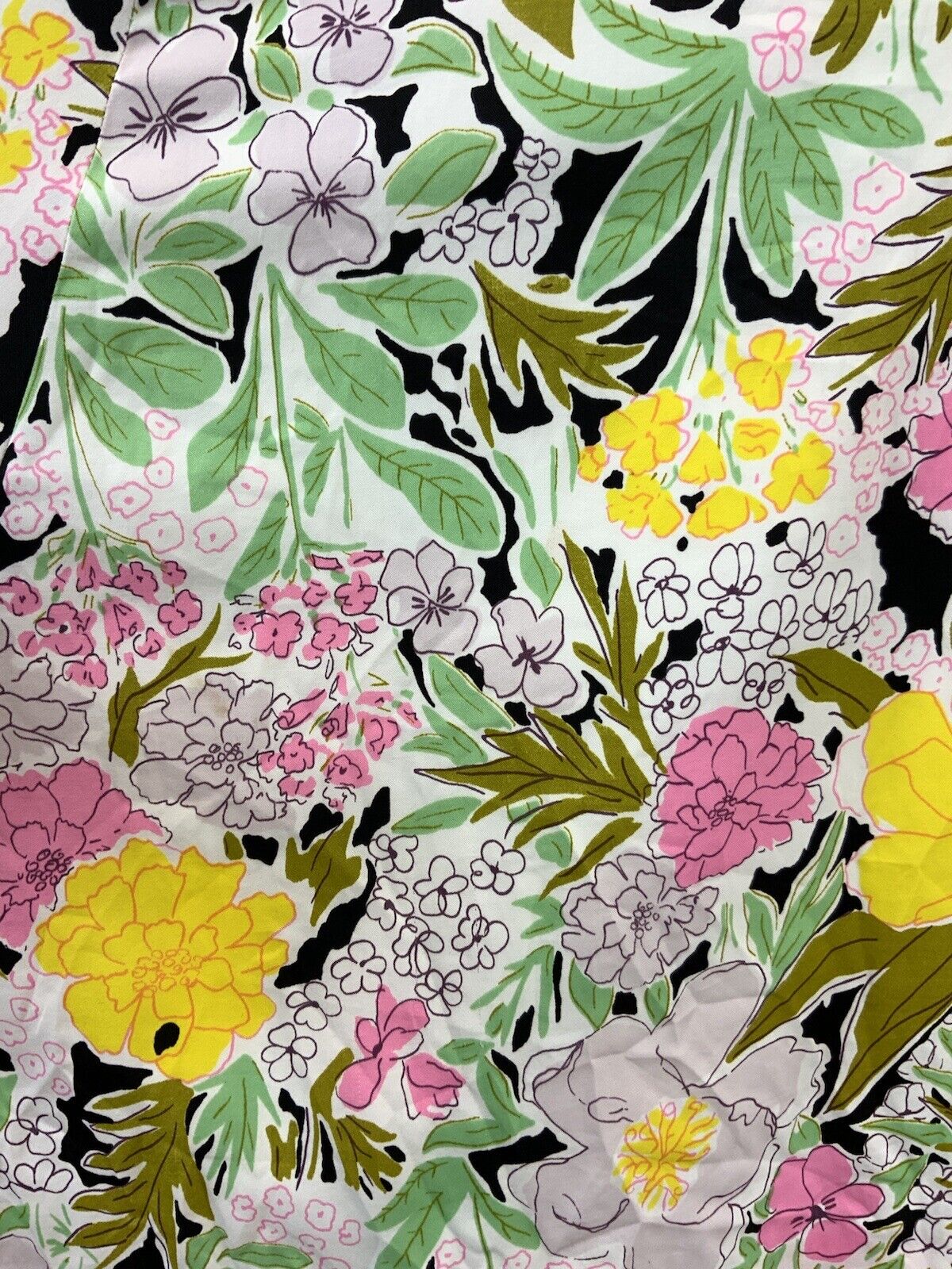 VINTAGE 60s 70s WHITE GREEN PINK BLACK FLORAL PUFF SLEEVE MOD SWING DRESS 10 12