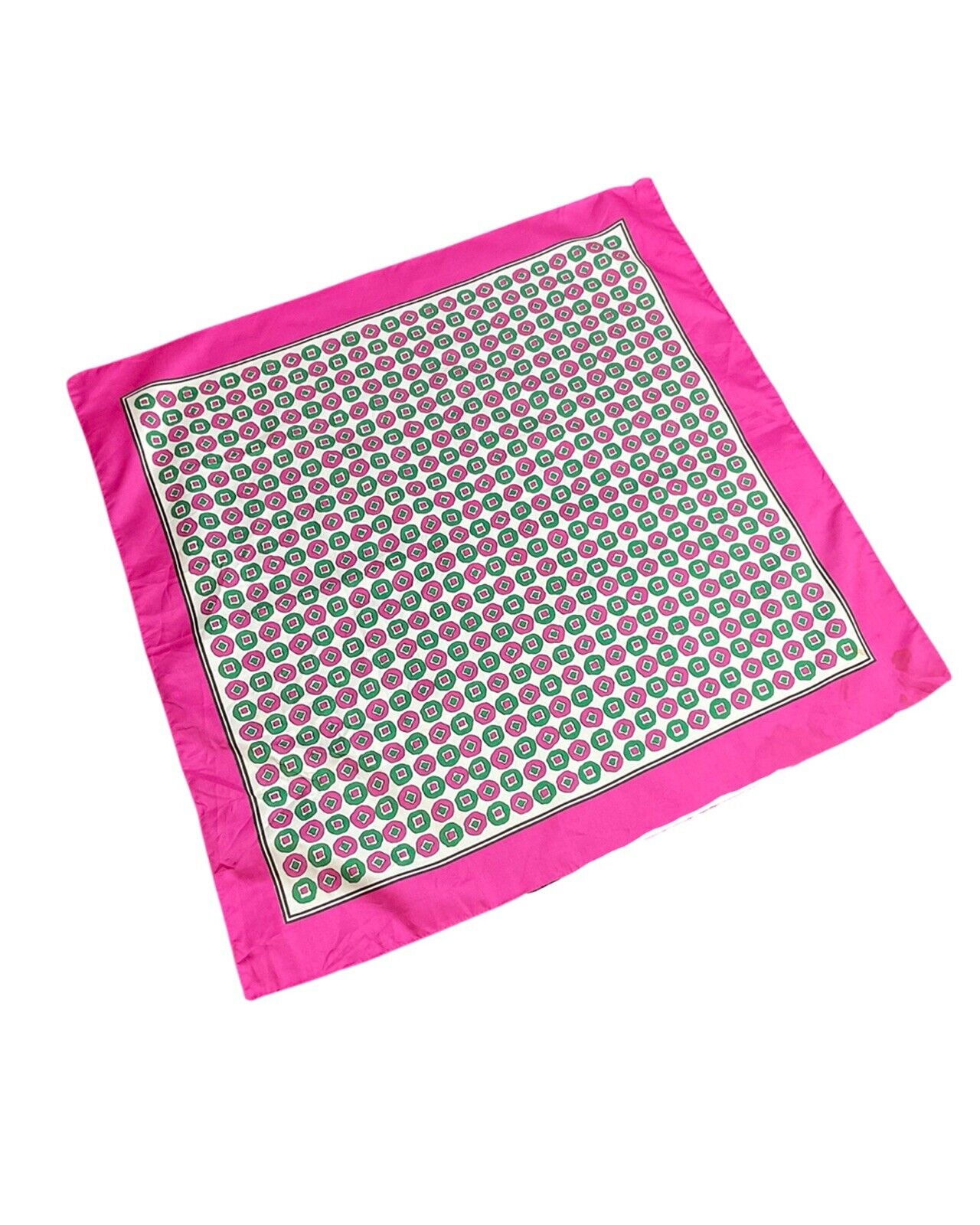 * VINTAGE 60s 70s PINK WHITE GREEN SPOTTED DOTTY MOD SQUARE SCARF