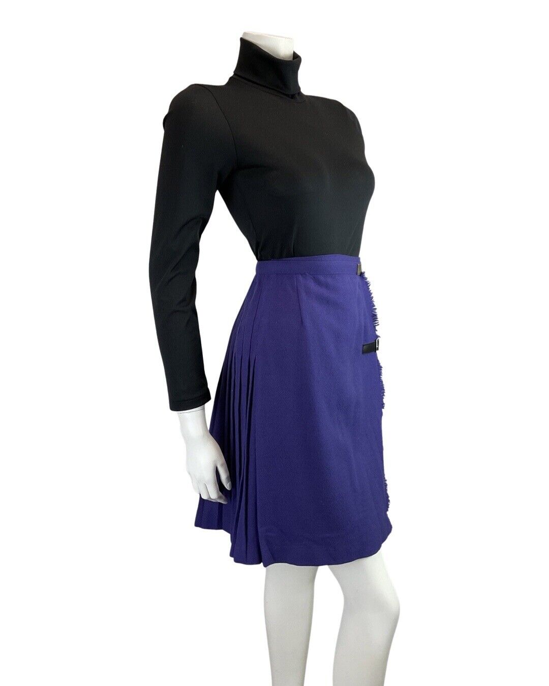 VINTAGE 60s 70s PURPLE PLEATED WOOL MOD BUCKLED KILT SKIRT 4