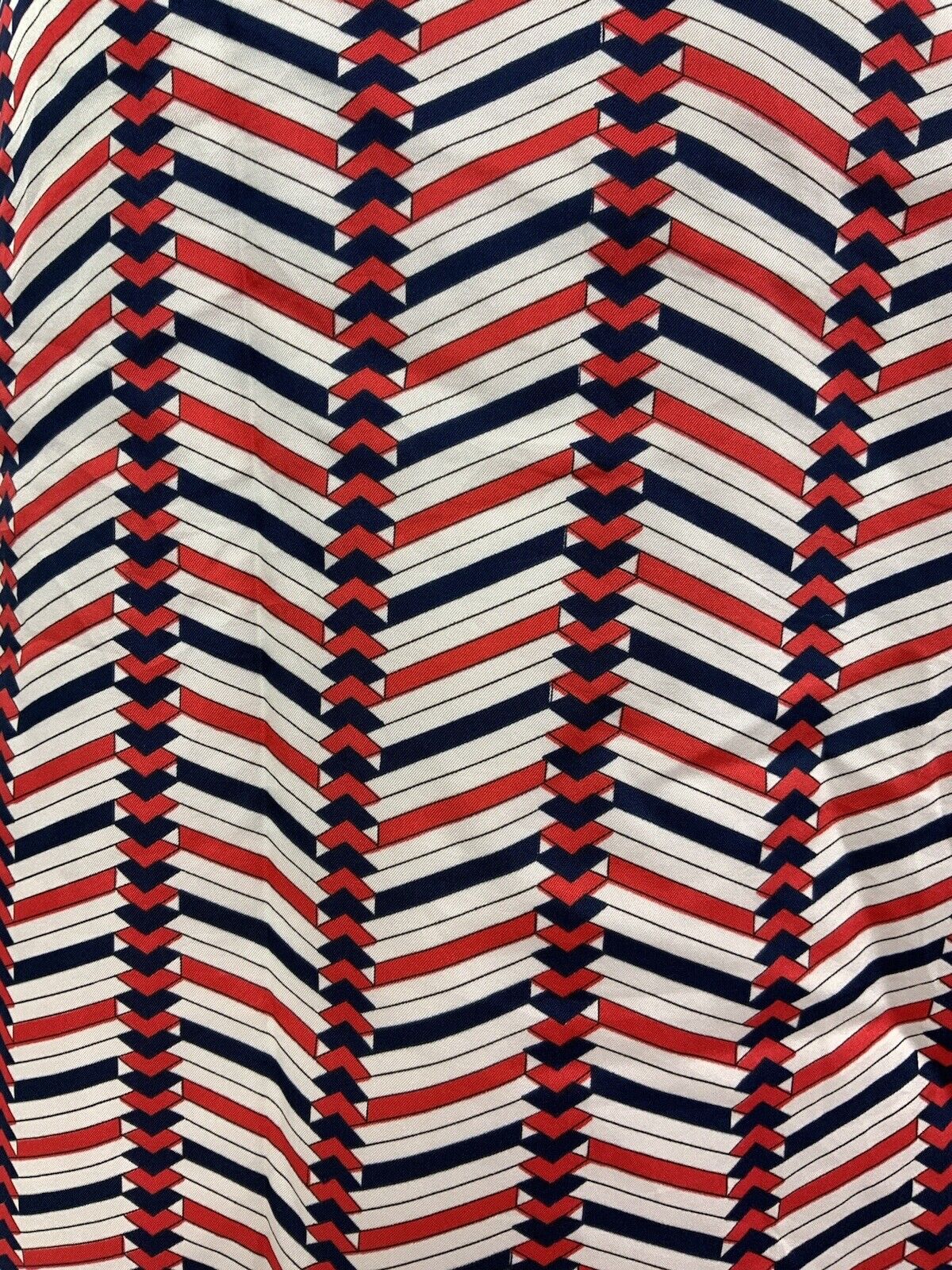 VINTAGE 60s 70s WHITE RED BLUE ZIG-ZAG GEOMETRIC DAGGER SHIRT MOD DRESS 12 14