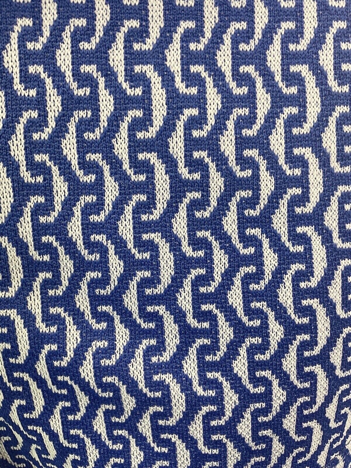 VINTAGE 60s 70s BLUE WHITE GEOMETRIC BELTED MOD HIGH-WAISTED SWIM SHORTS 8 10