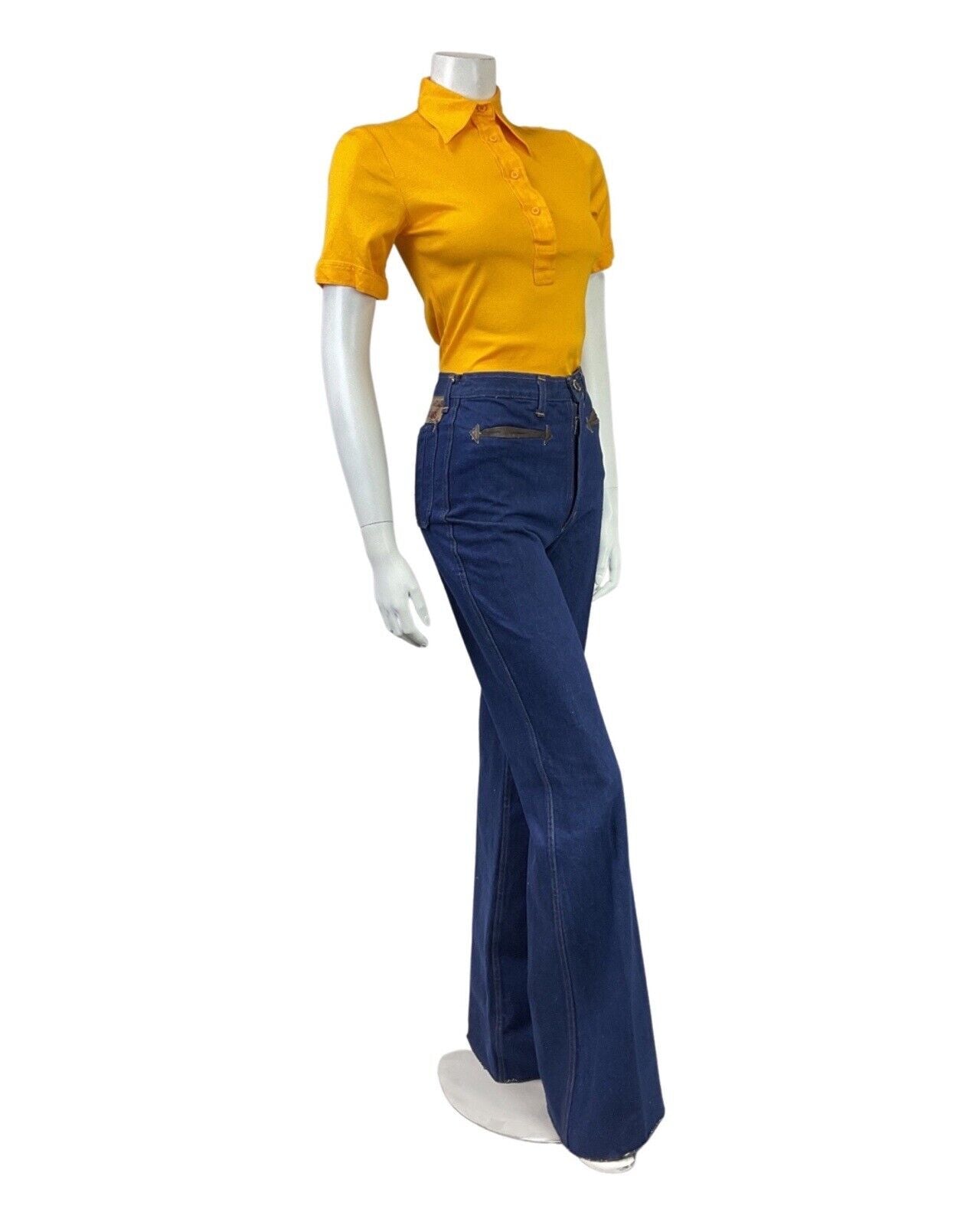 VINTAGE 60s 70s SUNSHINE YELLOW MOD DAGGER COLLAR SHORT SLEEVE SHIRT 8 10