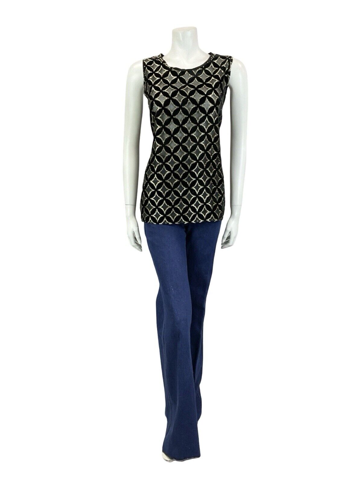 VTG 60S 70S BLACK GOLD ART DECO TILED BURNOUT VELVET PARTY TANK TOP 14