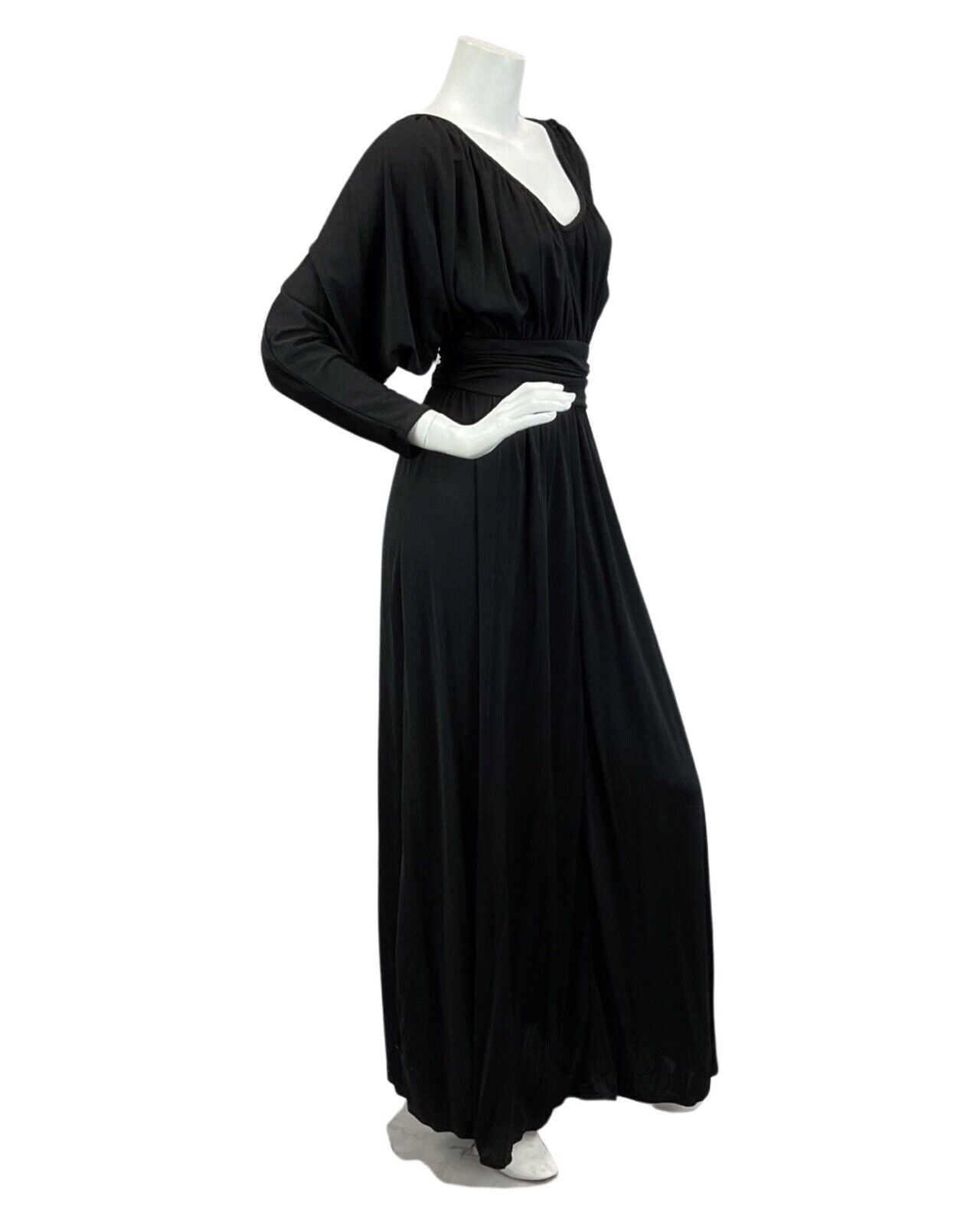 VINTAGE 60s 70s BLACK BAT WING BOHO DISCO PARTY EVENING MAXI DRESS 10