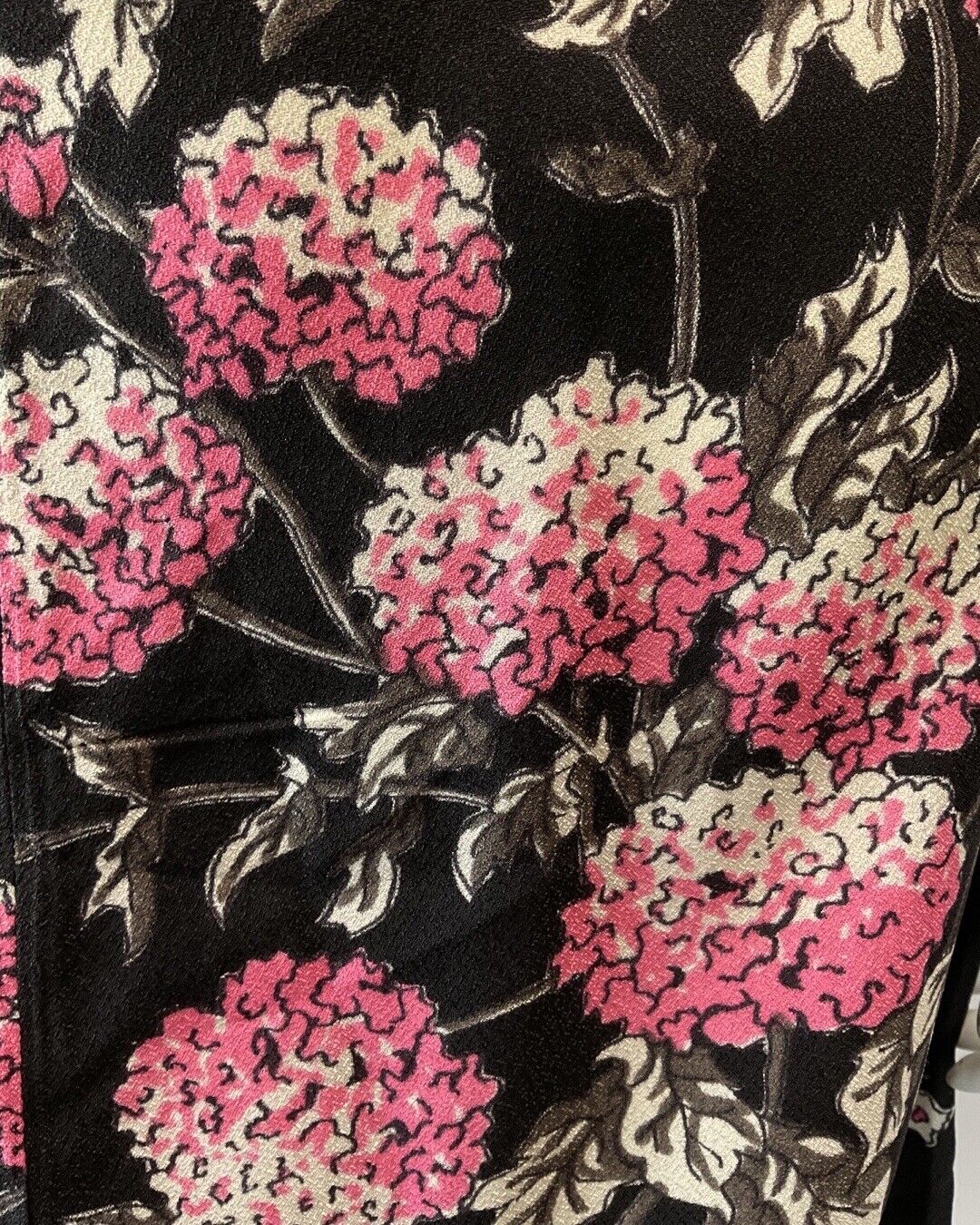 VINTAGE 60s 70s BLACK PINK GREY FLORAL HYDRANGEA MOD KNEE-LENGTH DRESS 12 14