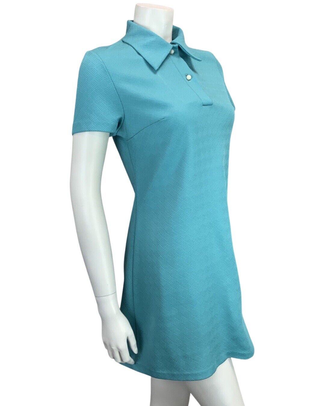 VINTAGE 60s 70s BLUE MINI SHIRT MOD DRESS 10 12