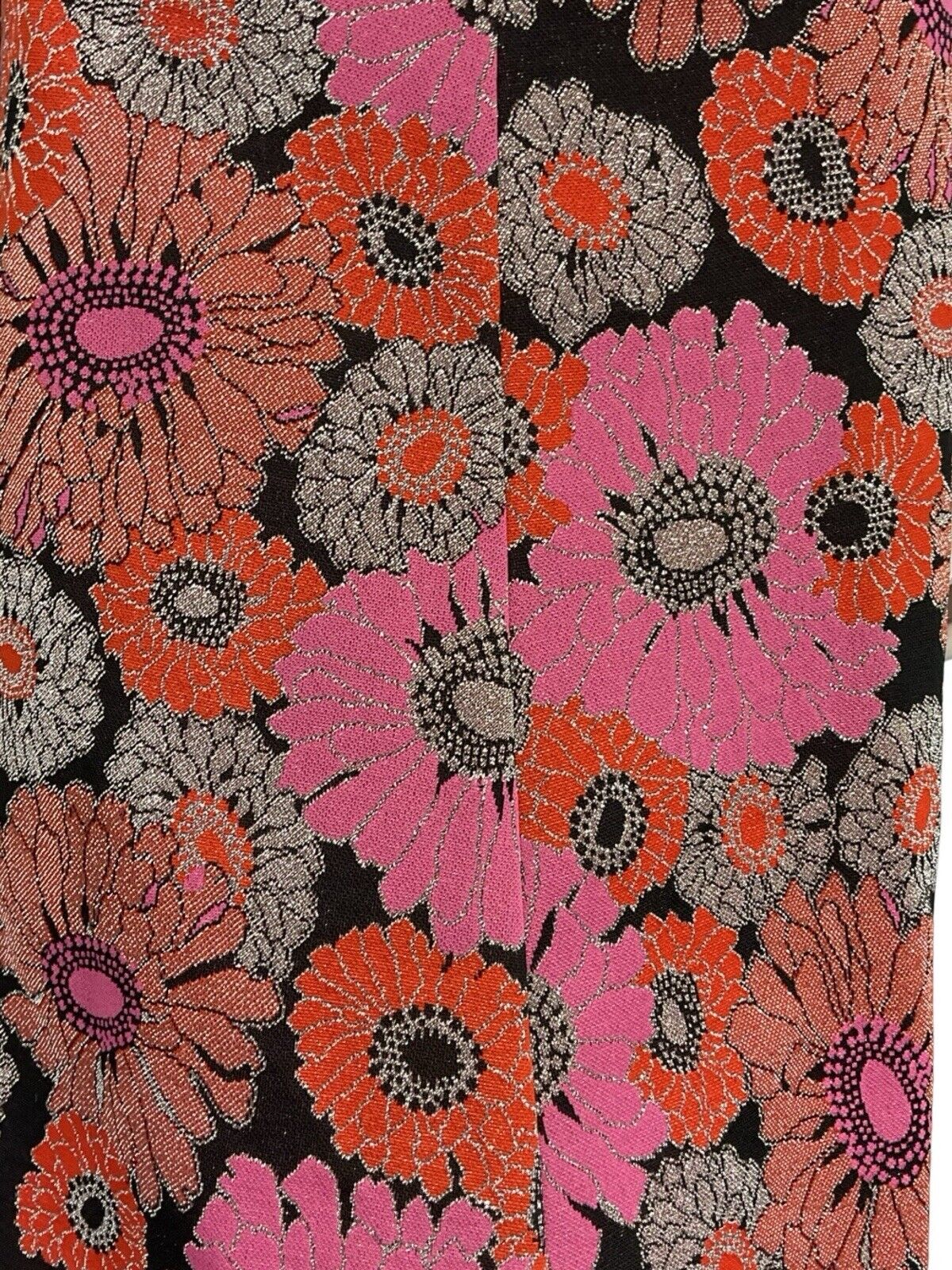 VTG 60S 70S VIBRANT RED PINK SILVER BLACK FLORAL CIRCLE MIDI PARTY SKIRT 12