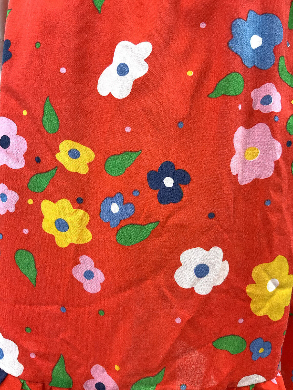 VTG 60s 70s RED BLUE GREEN WHITE FLORAL DAISY MOD SLEEVELESS SUMMER DRESS 12 14