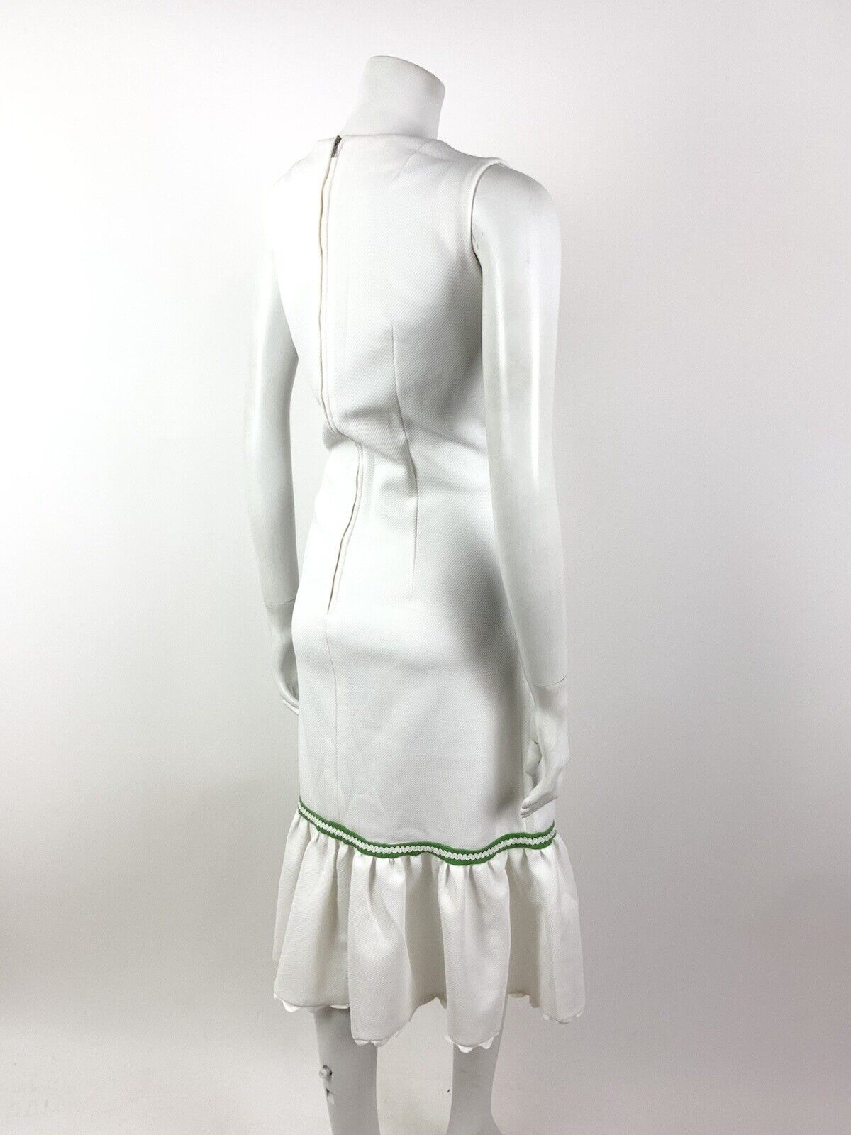 VTG 60s 70s WHITE GREEN RED FLORAL EMBROIDERED BOHO FOLK SLEEVELESS DRESS 12 14