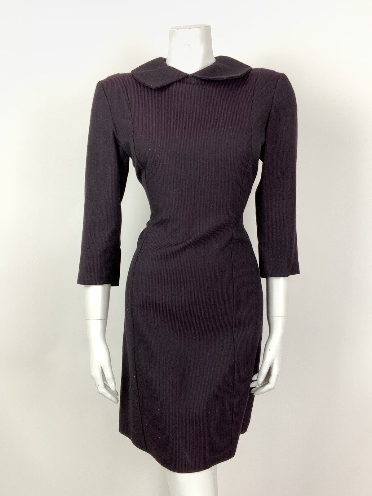 VINTAGE 60s 70s PLUM PURPLE BLACK STRIPED MOD DRESS 10 12